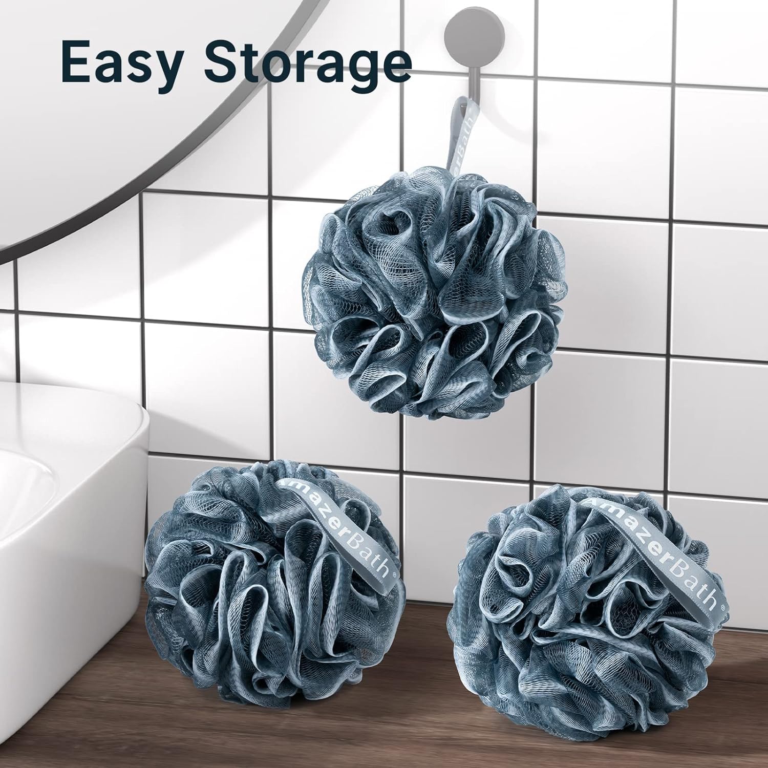 AmazerBath Loofah Sponge, Shower Loofah for Men and Women - Body Scrubber Loofa Set of 3 Classic Black & White Edge, Bath Sponge 60g/PCS