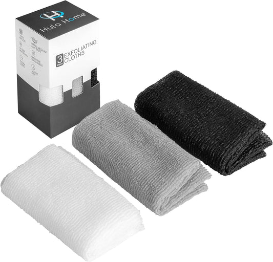 Exfoliating Body Washcloth Variety Pack (3pc) - Soft, Medium & Hard - Nylon Body Scrub Cloth (11.8" X 35.4") - Ideal Bath Shower Back Scrubber for Men & Women - Enhances Skin Beauty