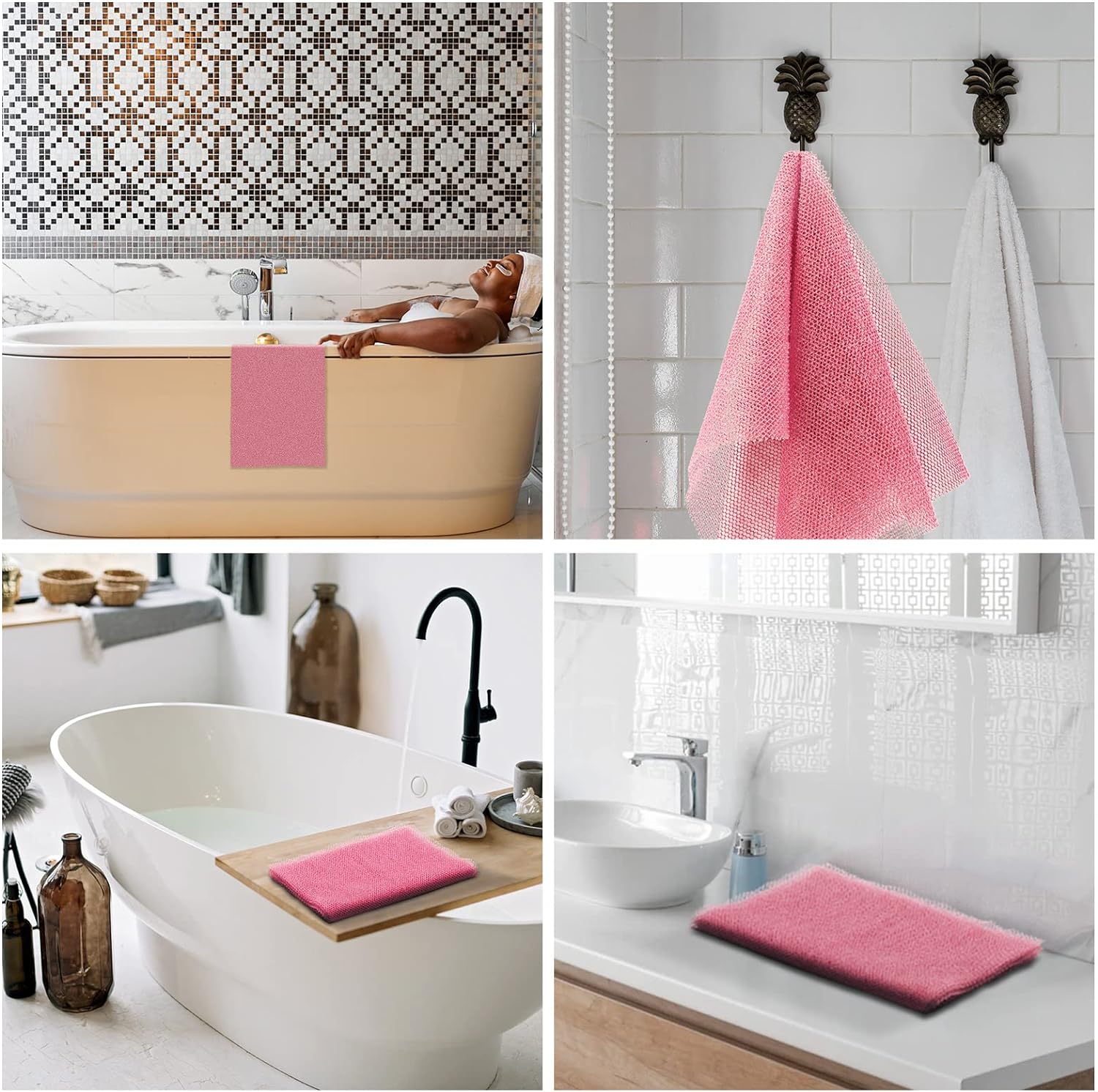 UJFQBH 3 Pieces African Bath Sponge African Net Long Net Bath Sponge Exfoliating Shower Body Scrubber Back Scrubber Skin Smoother,Great for Daily Use (Pink,Yellow,Purple)