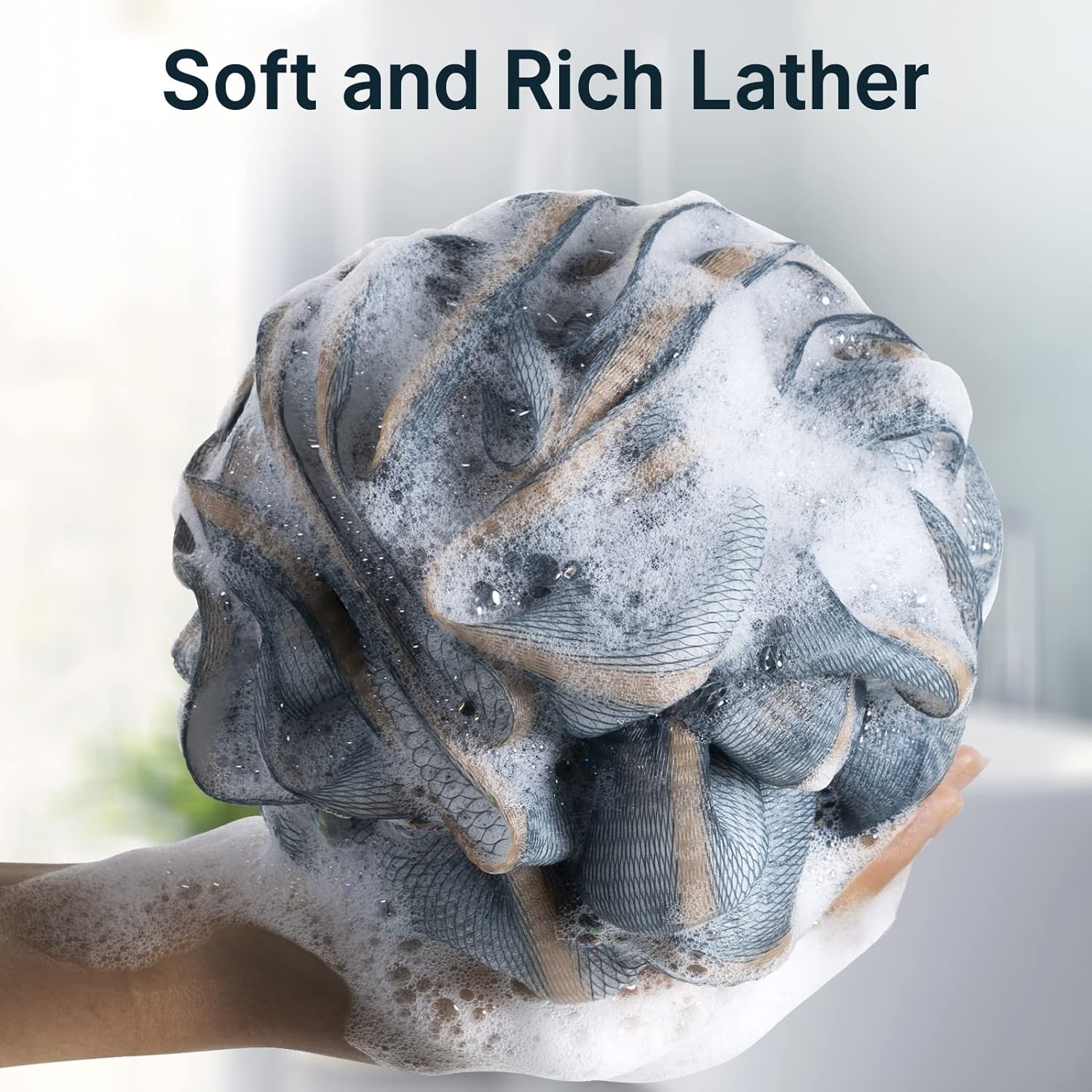 AmazerBath Loofah Sponge, Shower Loofah for Men and Women - Body Scrubber Loofa Set of 3 Classic Black & White Edge, Bath Sponge 60g/PCS