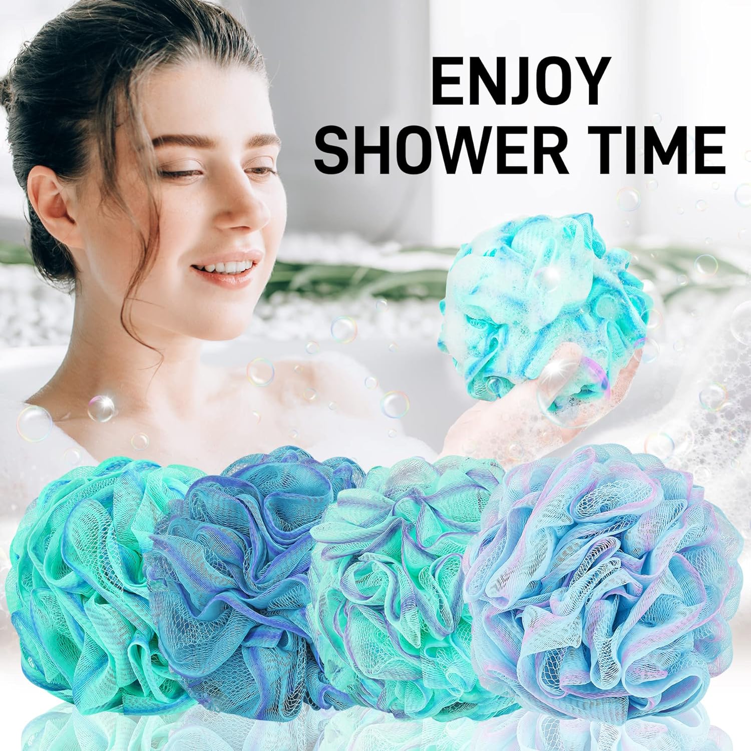 Shower Loofah Bath Sponge 75g - 4 Pack Large Soft Nylon Mesh Puff for Men, Loofah Shower Exfoliating Scrubber Pouf, Full Cleanse, Beauty Bathing Accessories