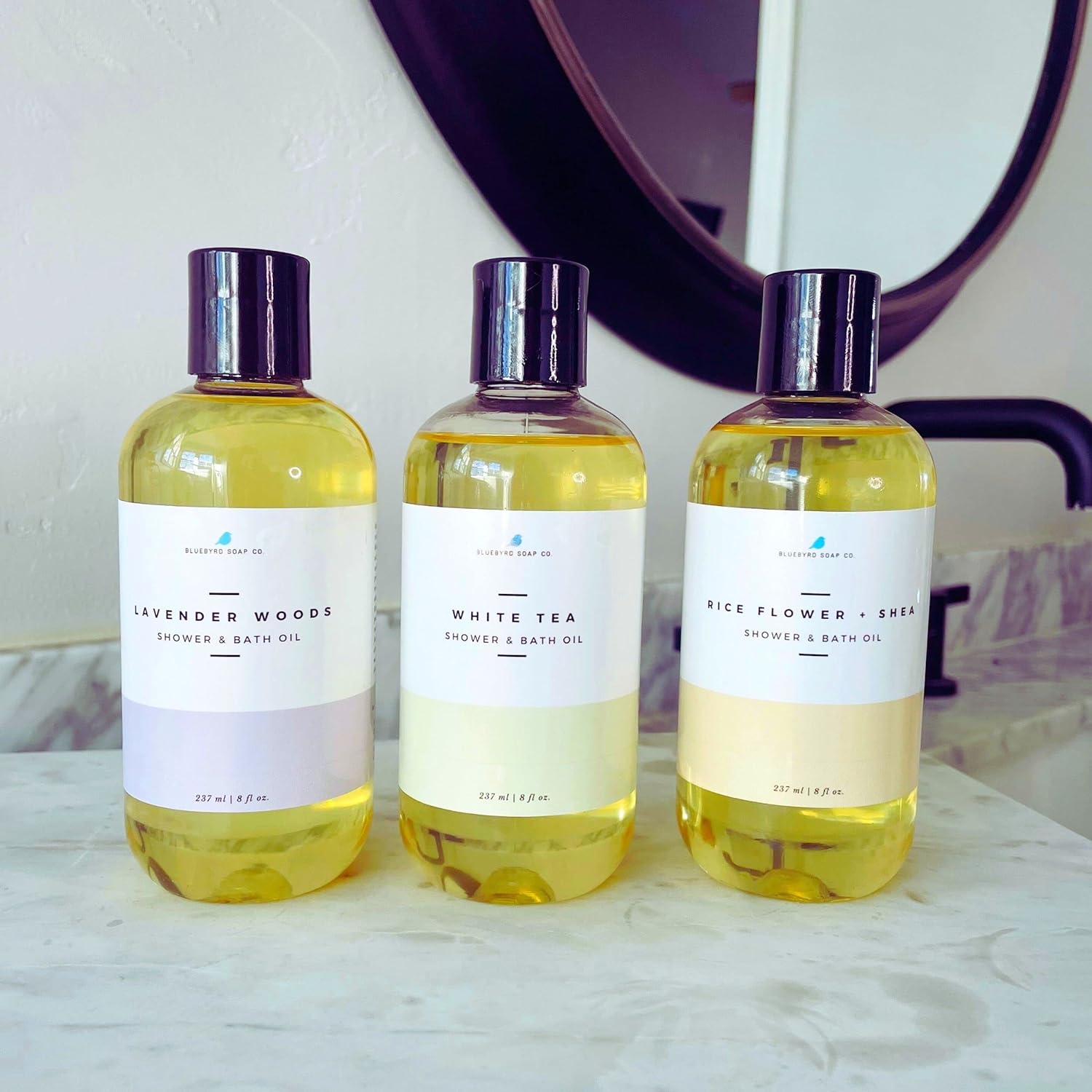 Bluebyrd Soap - White Tea Shower Oil & Bath Oil | Hydrating Plant Based Oils for Bath & Shower | Natural Body Oil Moisturizer | Revitalizing Clean Beauty Bath Oil (White Tea)