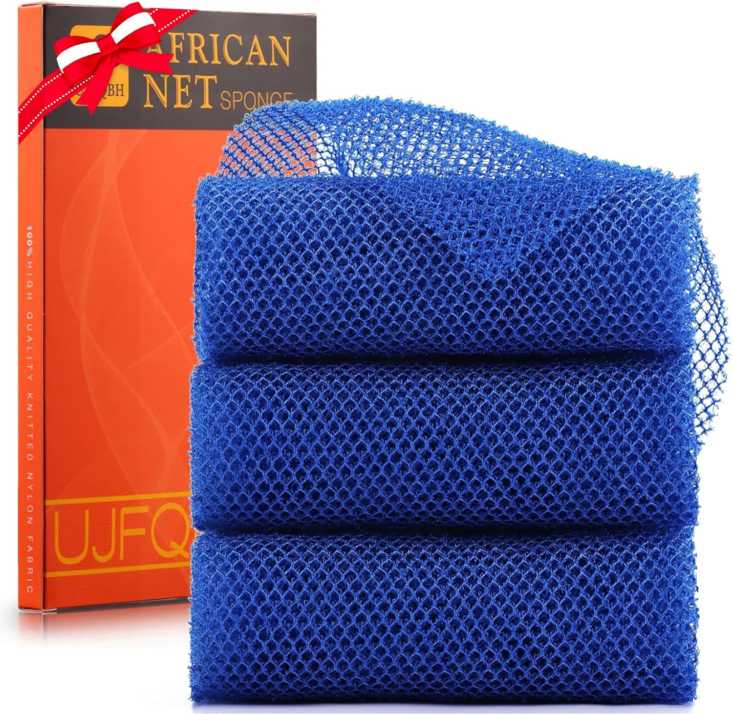 UJFQBH 3 Pieces African Bath Sponge African Net Long Net Bath Sponge Exfoliating Shower Body Scrubber Back Scrubber Skin Smoother,Great for Daily Use (Pink,Yellow,Purple)