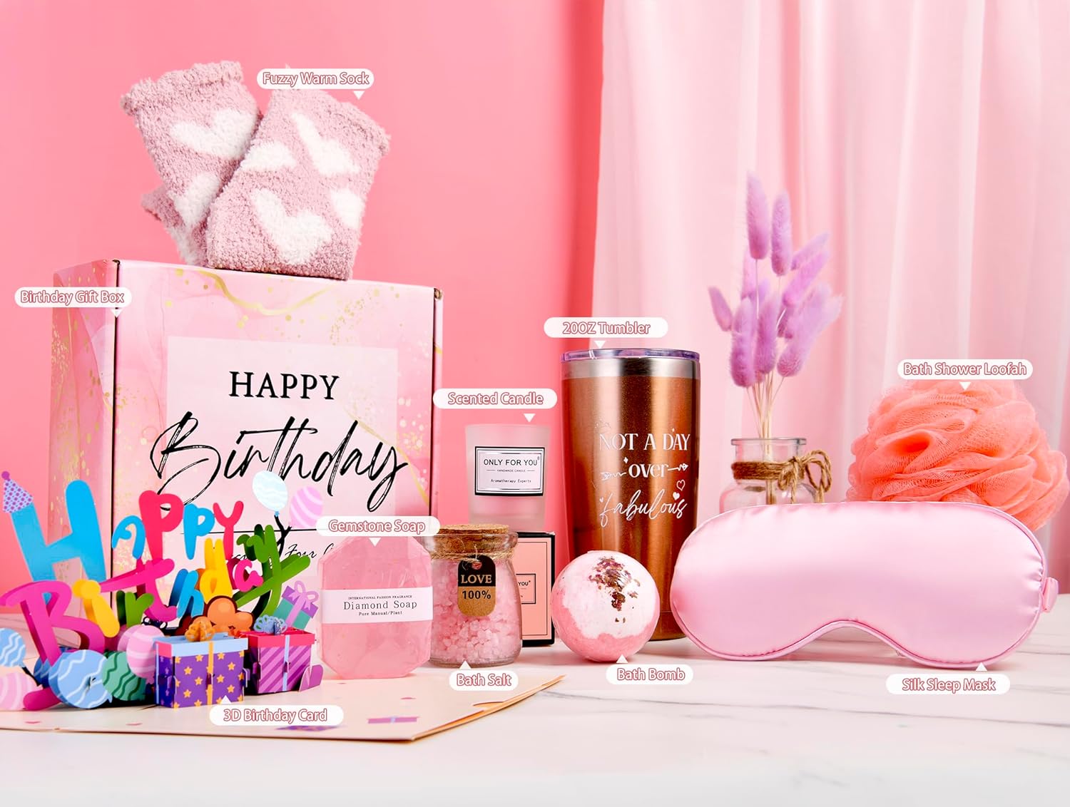 Healemo Happy Birthday Gifts for Women - Birthday Gift Baskets for Women Friendship Sister Girlfriend Mom, Bath Relaxing Spa Presents Set for Woman, Unique Gifts Box for Women Who Have Everything
