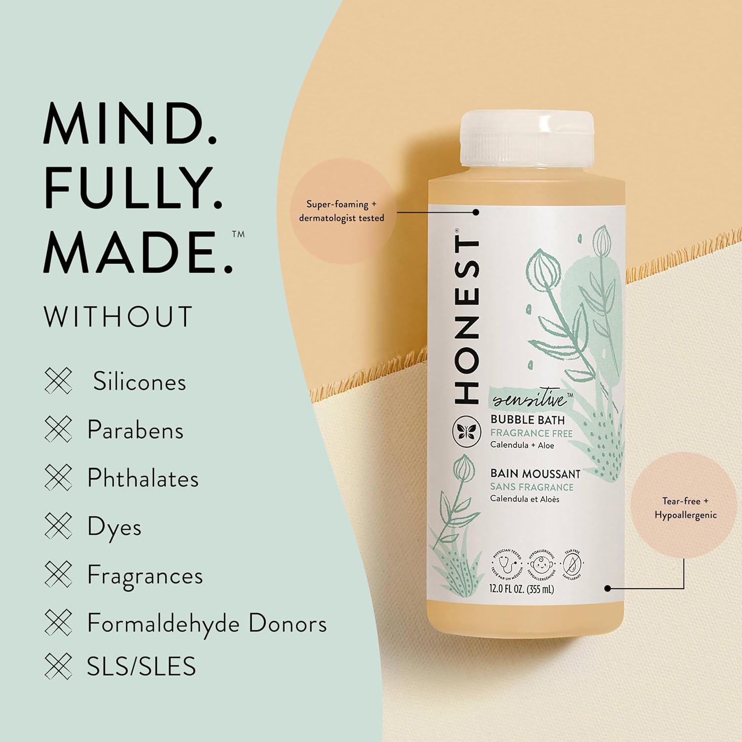 The Honest Company Foaming Bubble Bath | Gentle for Baby | Naturally Derived, Tear-free, Hypoallergenic | Citrus Vanilla Refresh, 12 fl oz