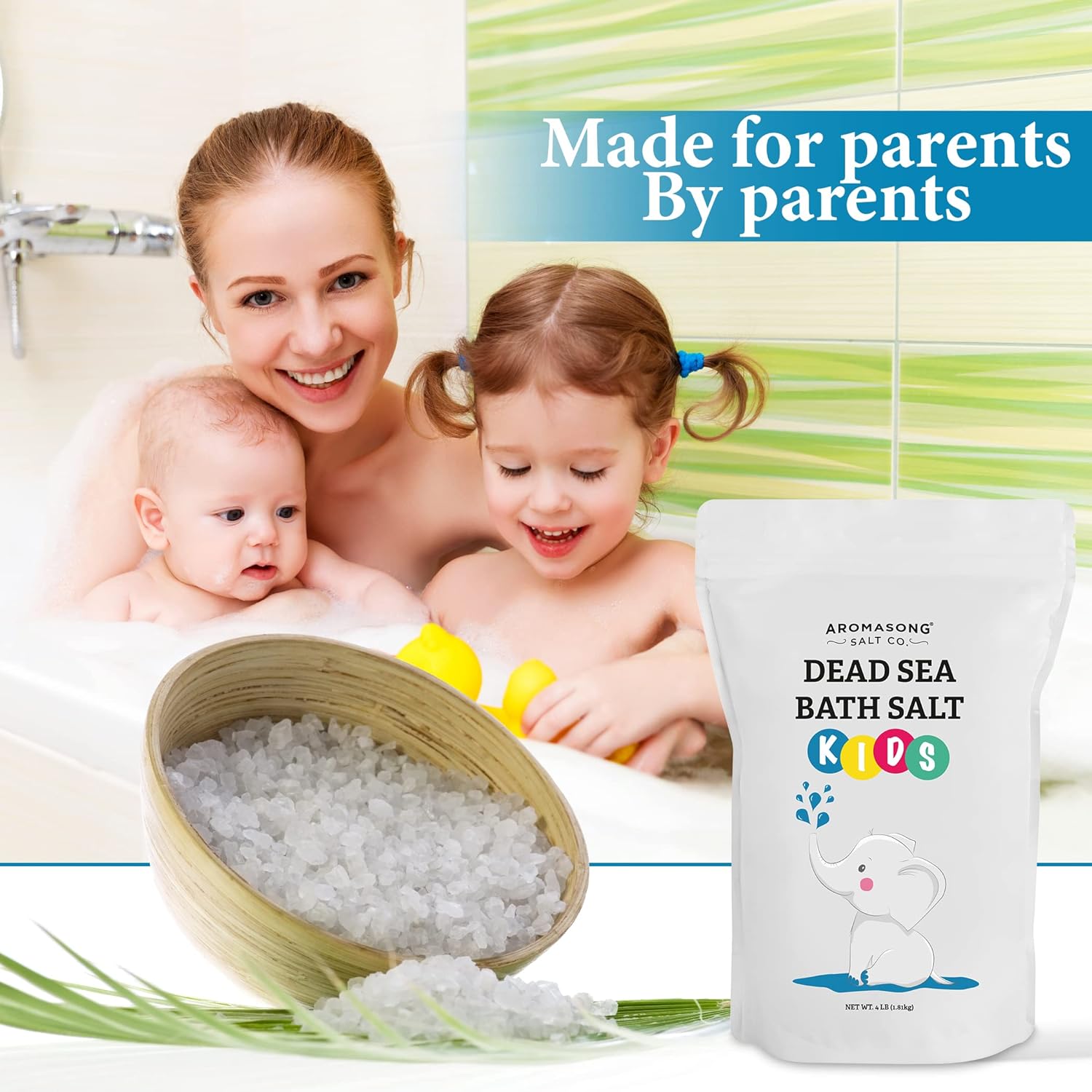 Aromasong Dead Sea Salt for Kids Bath Soak, 4 Lbs. Fine Grain Large Bulk resealable Pack, 100% Pure & Natural.
