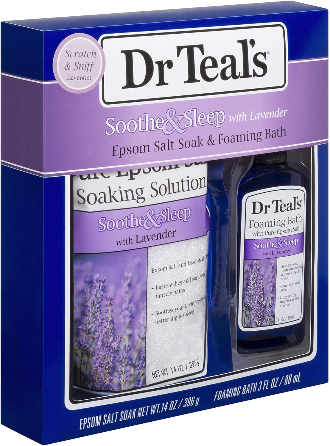 Dr Teal's Soothe & Sleep With Lavender Epsom Salt 11oz, Foaming Bath 3oz, Body Wash 3oz, Body Lotion 1oz, Gift Set