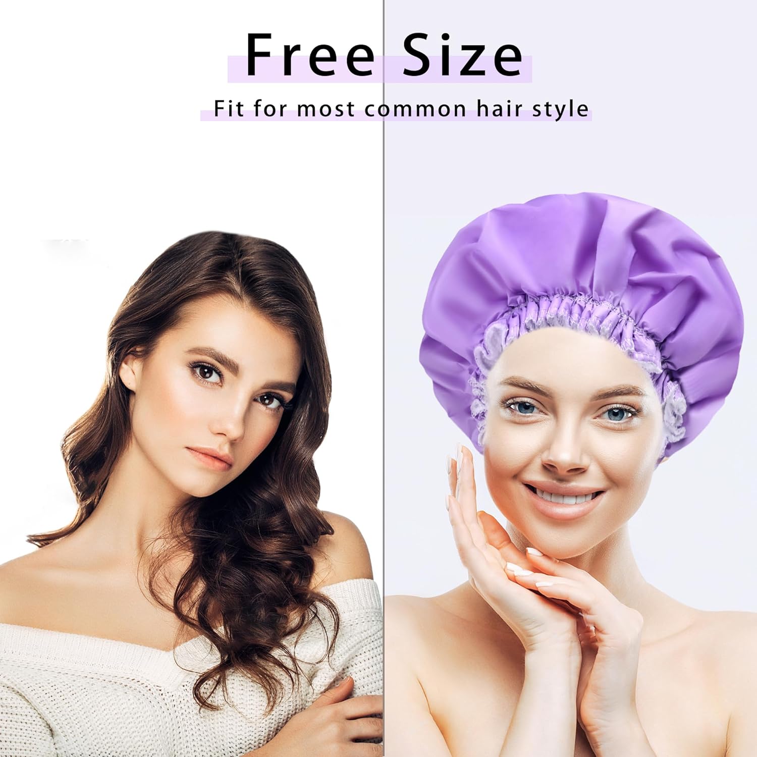 Shower Caps for Women, Terry Cloth Lined EVA Exterior Elastic and Reusable Bath Caps, Double Waterproof Layers Shower Cap, Bathing Shower Caps, Environmental Protection Bath Hair Cap - Pink