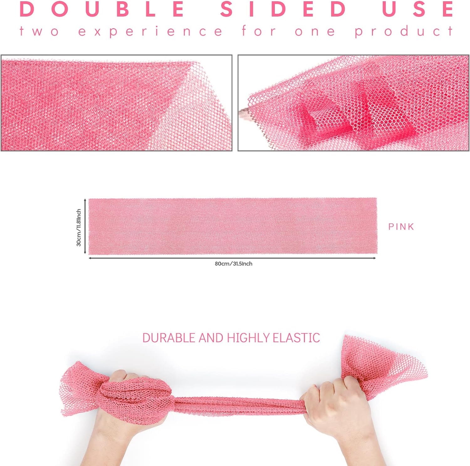 UJFQBH 3 Pieces African Bath Sponge African Net Long Net Bath Sponge Exfoliating Shower Body Scrubber Back Scrubber Skin Smoother,Great for Daily Use (Pink,Yellow,Purple)