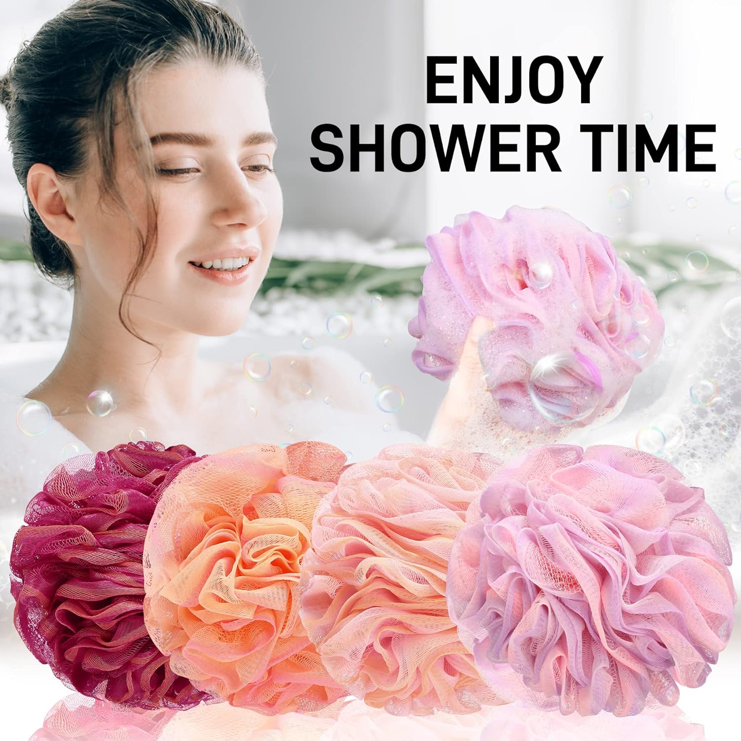 Shower Loofah Bath Sponge 75g - 4 Pack Large Soft Nylon Mesh Puff for Men, Loofah Shower Exfoliating Scrubber Pouf, Full Cleanse, Beauty Bathing Accessories