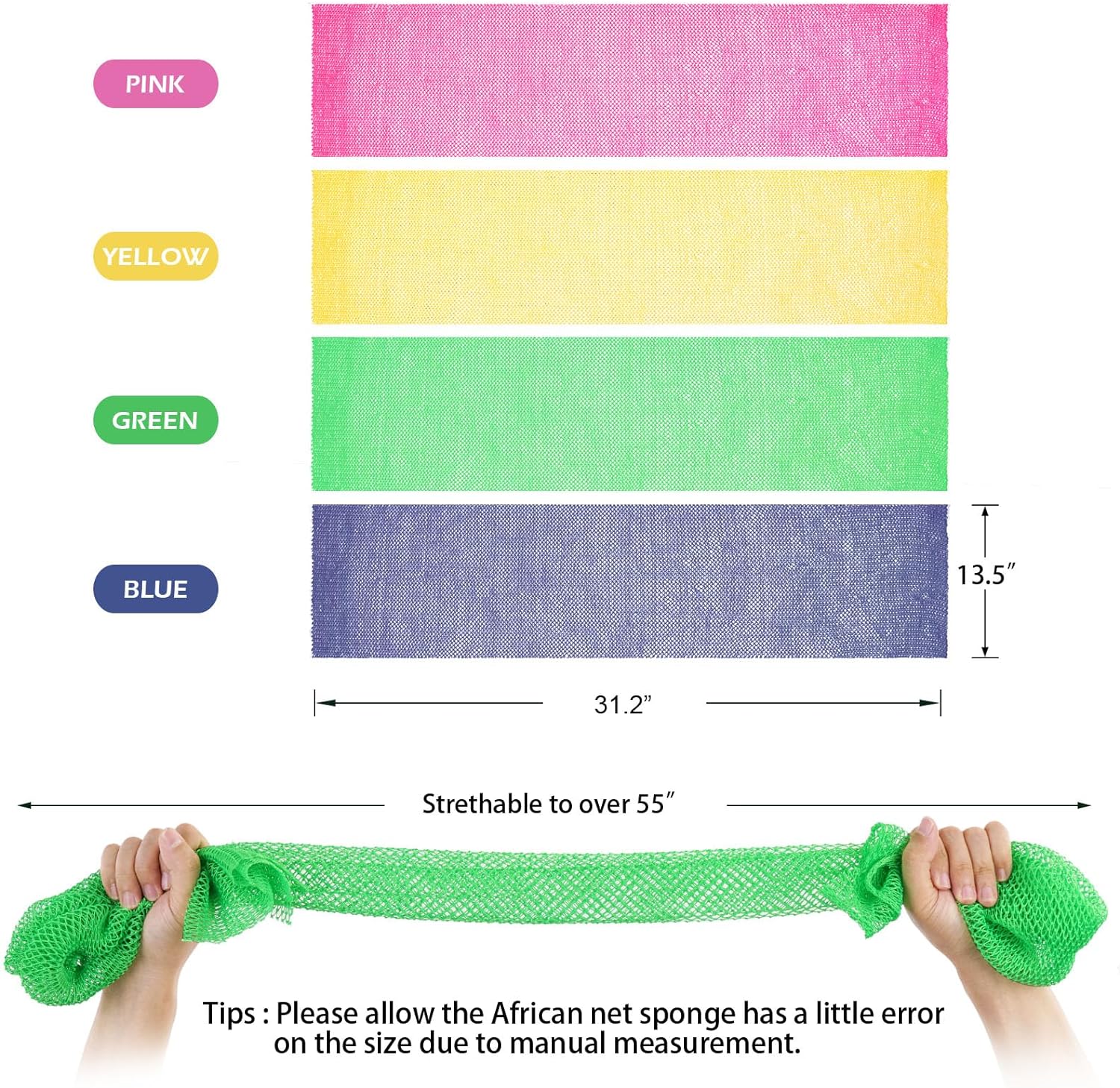 2 Pieces African Net Sponge, African Exfoliating Net Rip-Resistant Loofah Exfoliating, Body Back Scrubber for Shower, Authentic Long Nylon Exfoliating Back Washcloth Towel for All Skin