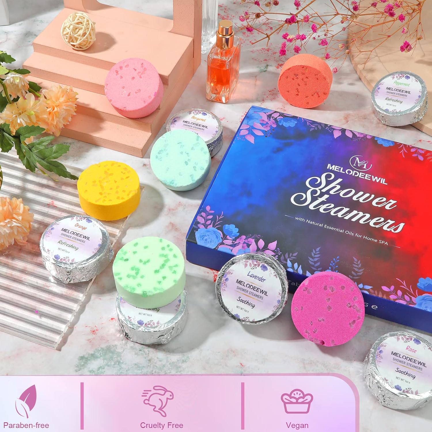 12PCS Aromatherapy Shower Bombs Stocking Stuffers for Women, Natural Essential Oil Shower Steamers Bulk, Stress Relief Self Care Gifts Christmas Gifts