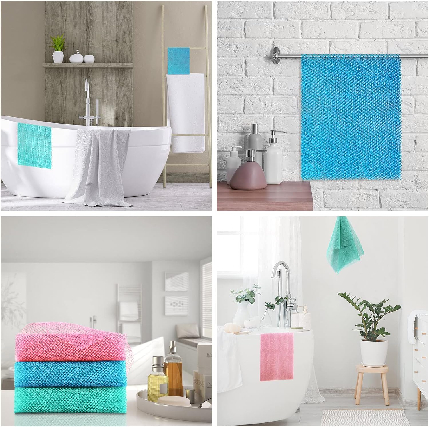 UJFQBH 3 Pieces African Bath Sponge African Net Long Net Bath Sponge Exfoliating Shower Body Scrubber Back Scrubber Skin Smoother,Great for Daily Use (Pink,Yellow,Purple)