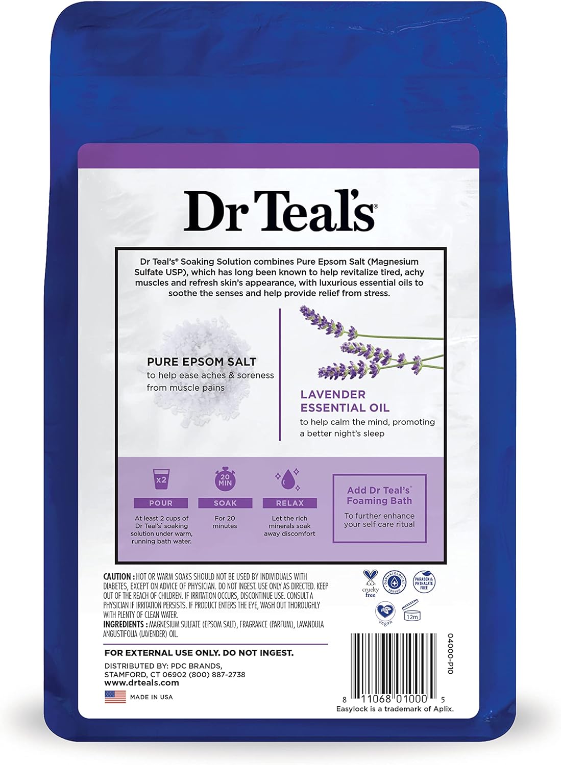 Dr Teal's Epsom Salt Soaking Solution, Soothe & Sleep, Lavender, 3lbs (Packaging May Vary)