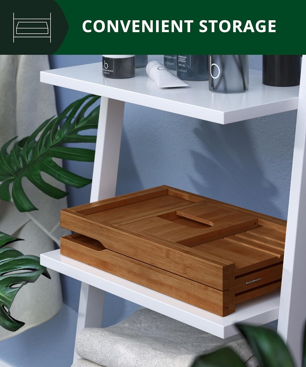 ROYAL CRAFT WOOD Foldable Bathtub Tray Caddy Bamboo Bathtub Tray Expandable, Bath Tub Table Caddy with Extending Sides - Free Soap Dish