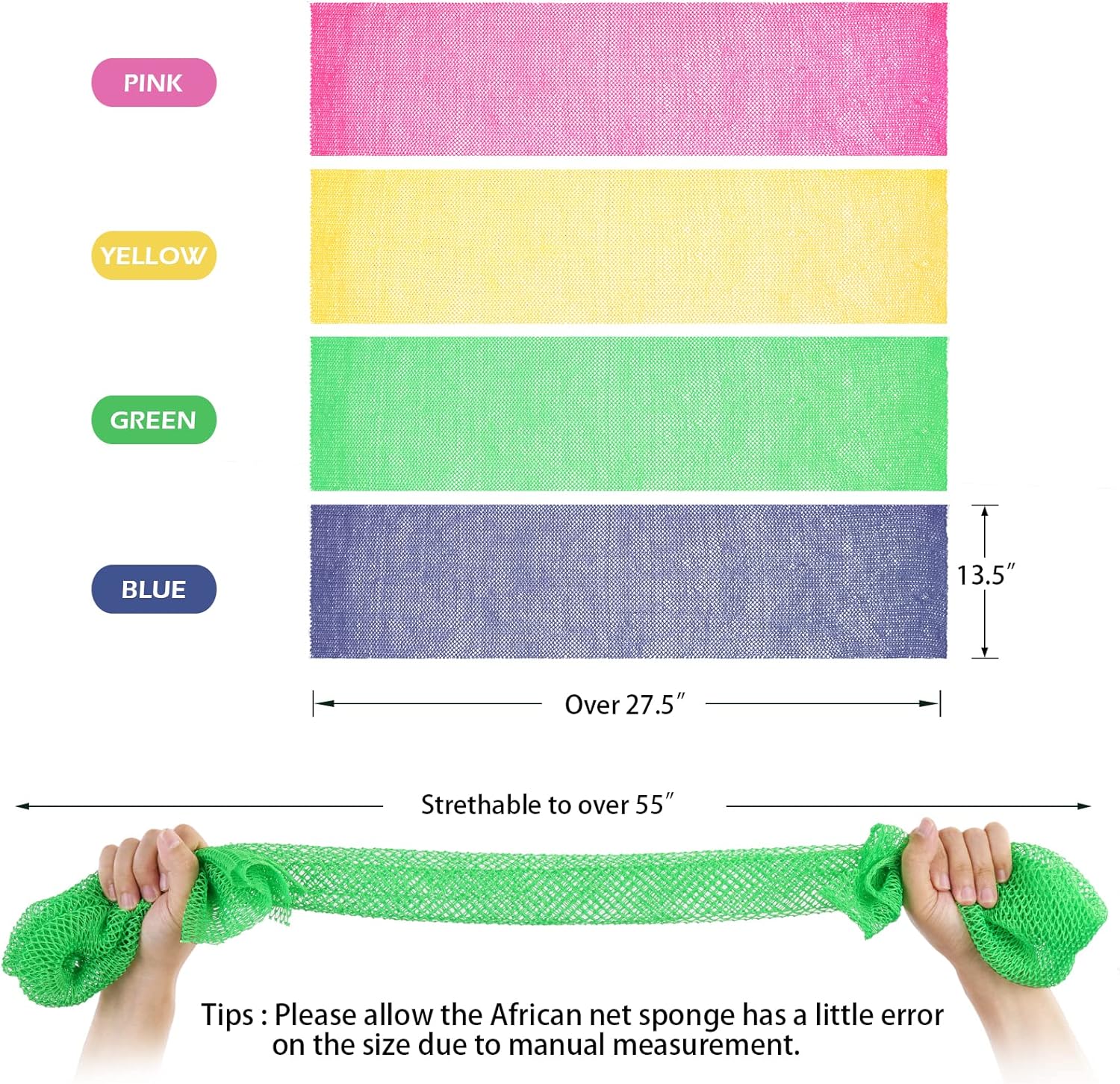 2 Pieces African Net Sponge, African Exfoliating Net Rip-Resistant Loofah Exfoliating, Body Back Scrubber for Shower, Authentic Long Nylon Exfoliating Back Washcloth Towel for All Skin