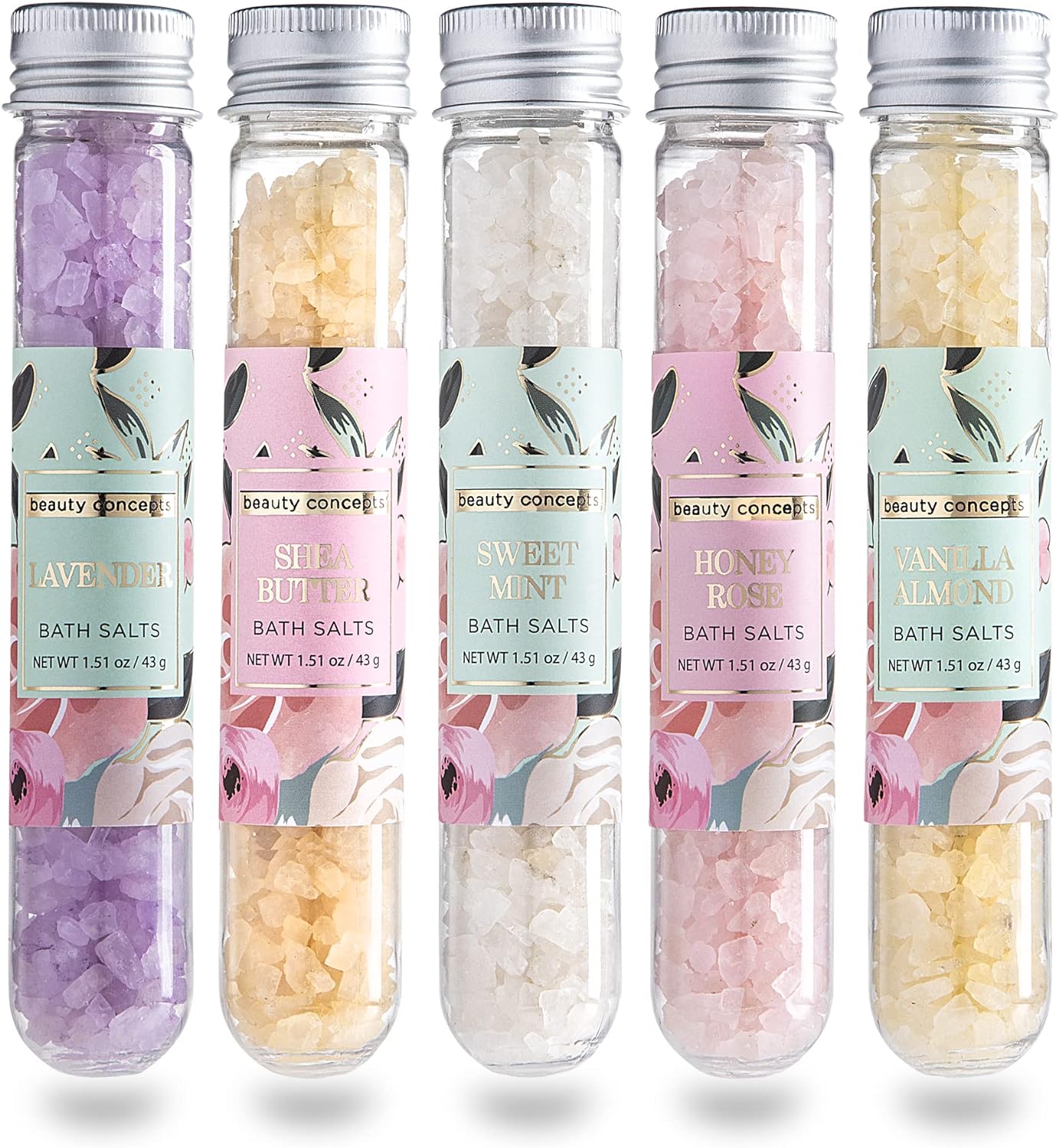B.C. Beauty Concepts Aromatherapy Bath Salts- 5 Pack Epsom Salts for Soaking, Relaxing Bath Spa Set (Floral)