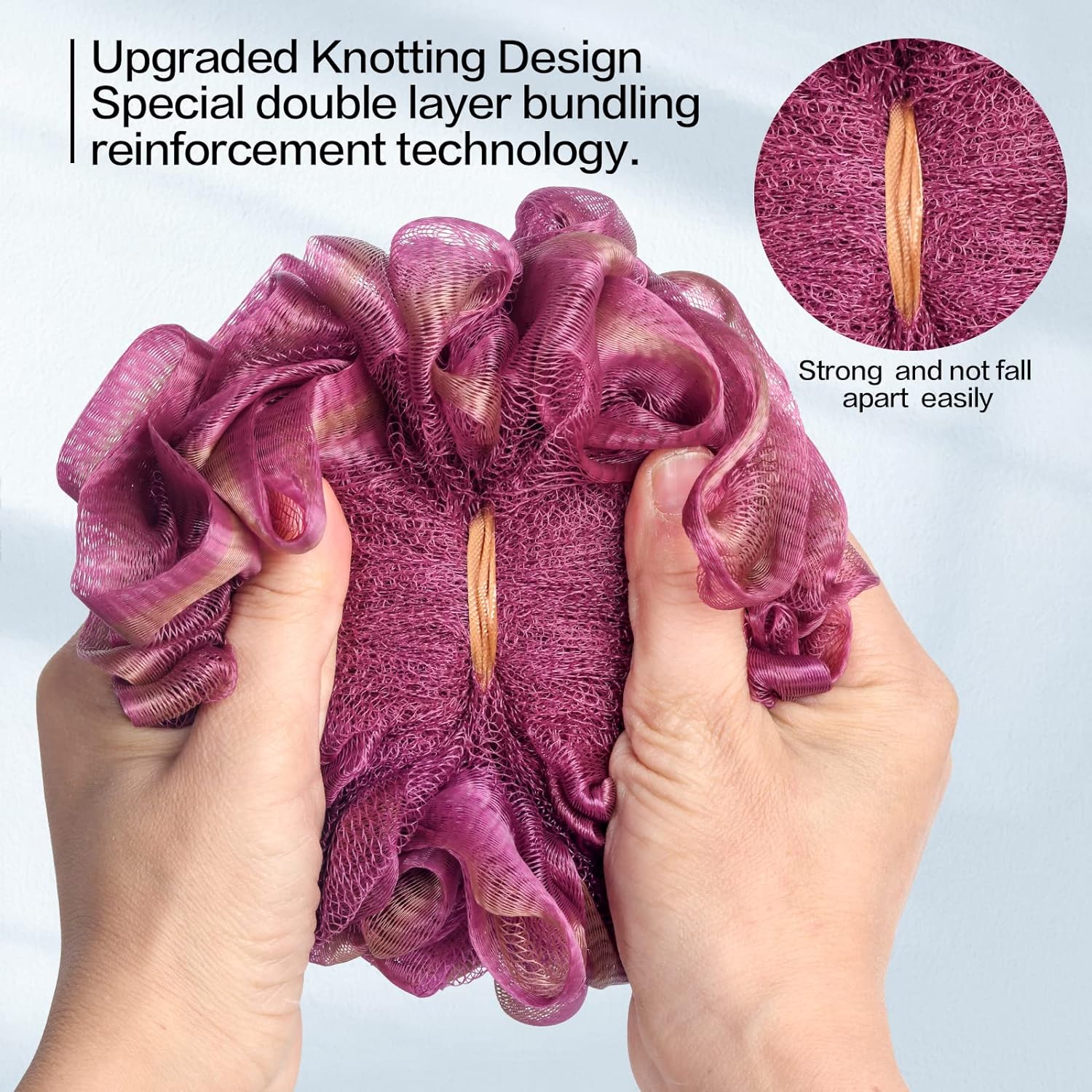 Fishent Bath Loofah Sponge, 3 Pack loofahs Exfoliating Body Scrubber, 60g Soft Mesh Pouf Shower Puffs, Loofa for Women (Pink-Peach-Coral)