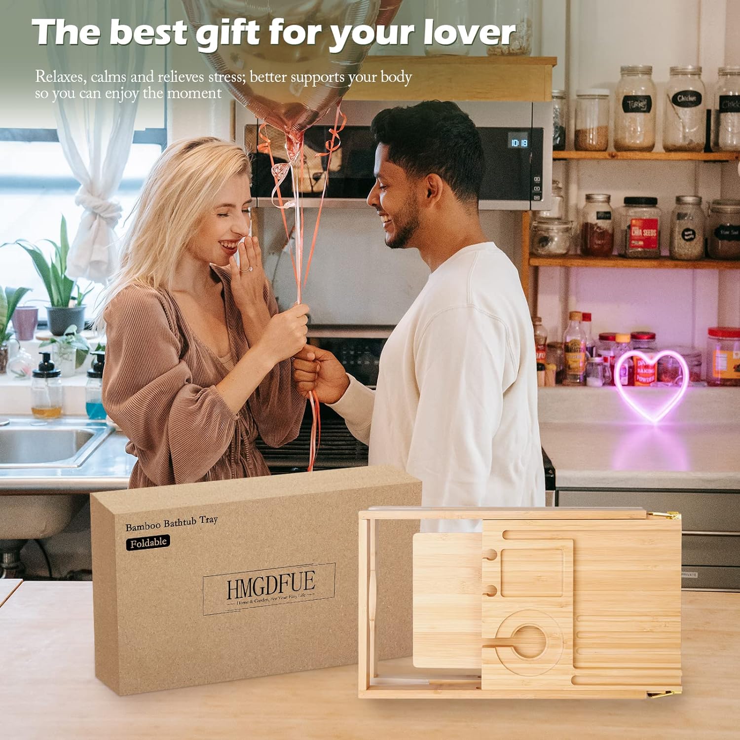 HMGDFUE Bamboo Bathtub Tray for Luxury Bath,Foldable Expandable Bath Tray for Bathtub Bath Tub Tray Table with Wine Glass Holder and Phone Book Holder for Couples Wedding Gifts for Mom Women