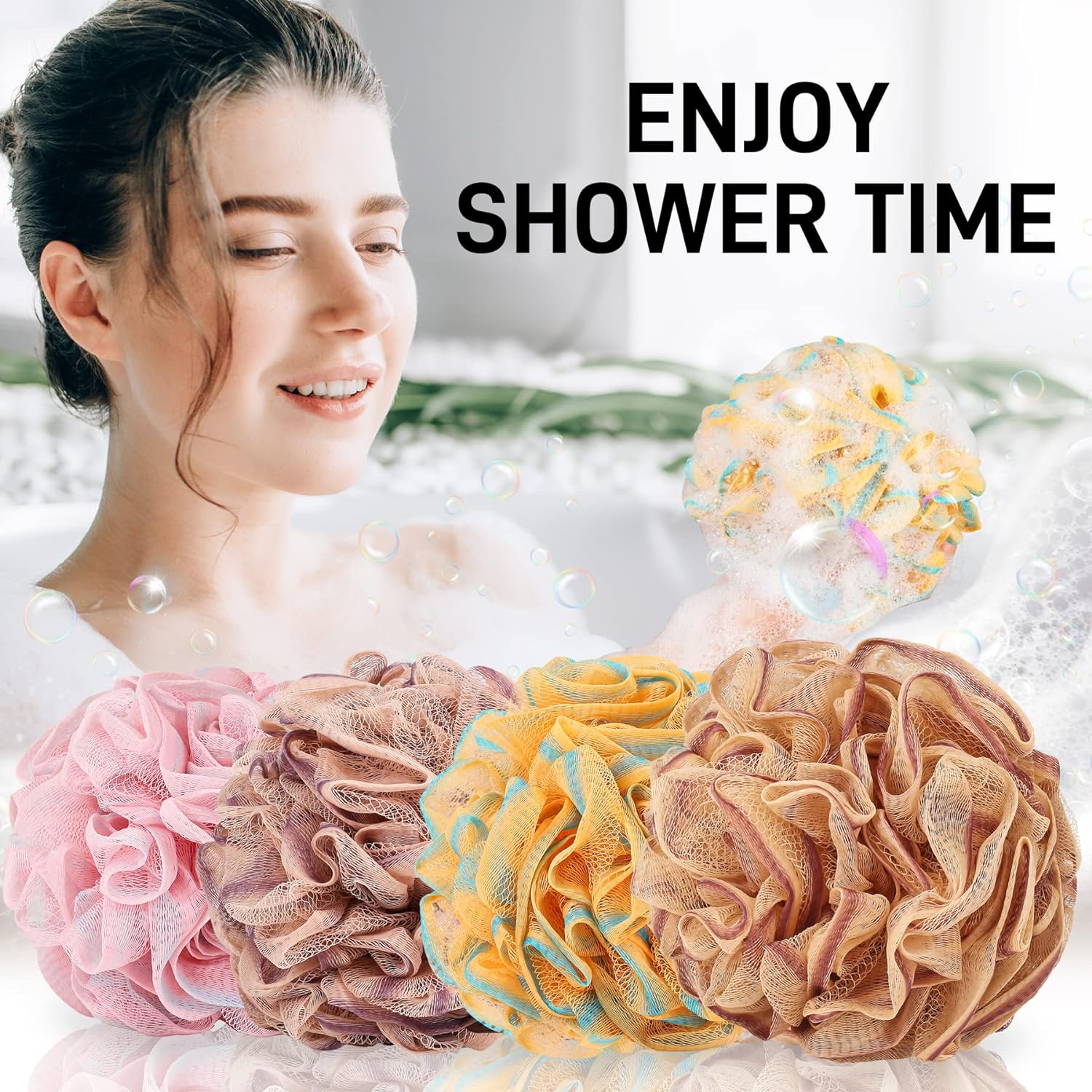 Shower Loofah Bath Sponge 75g - 4 Pack Large Soft Nylon Mesh Puff for Men, Loofah Shower Exfoliating Scrubber Pouf, Full Cleanse, Beauty Bathing Accessories