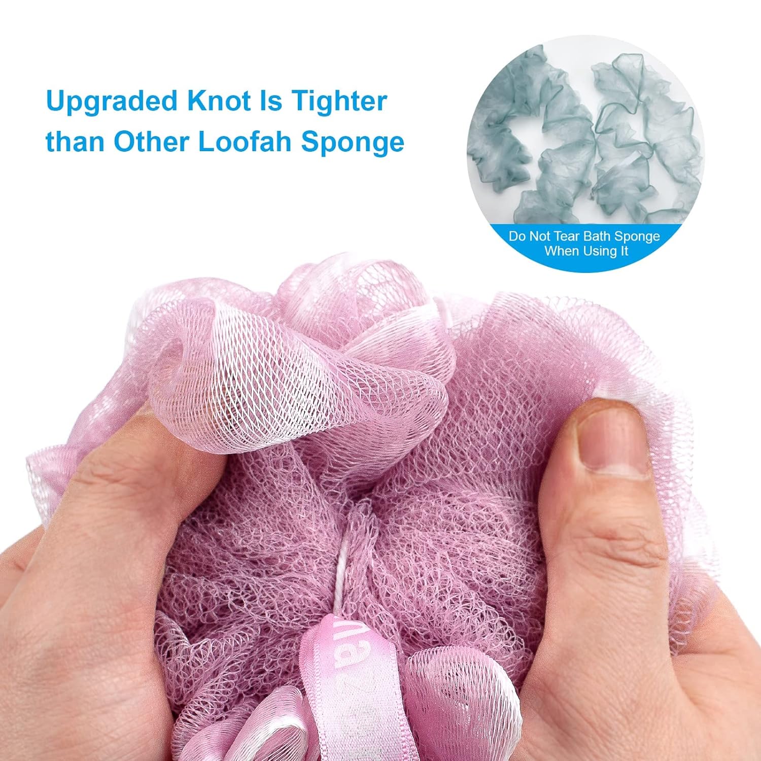 AmazerBath Shower Sponge Loofah Back Scrubber, PE Soft Mesh Loofah Body Scrubber with Long Wooden Handle, Bath Sponge for Men Women (Pink)