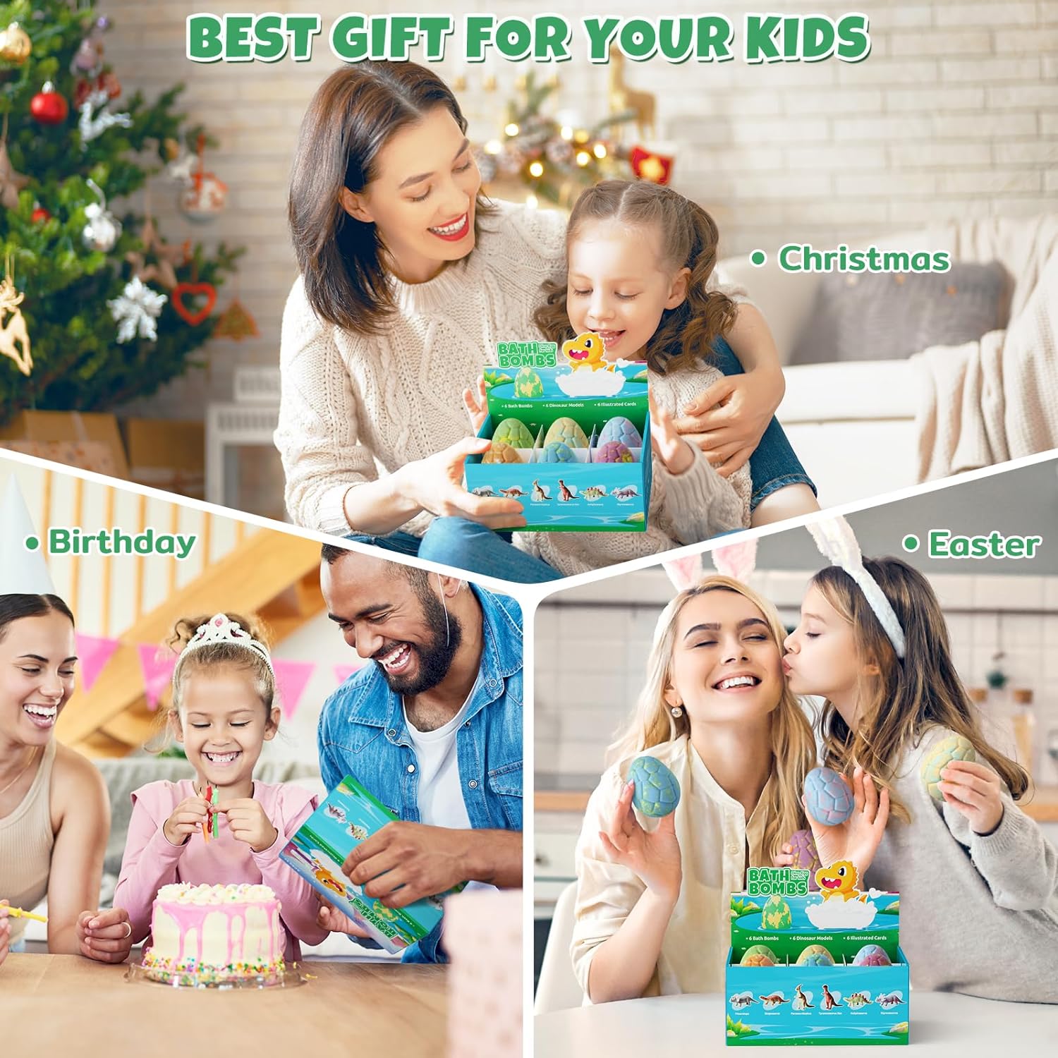 TranquilBliss Dino Egg Bath Bombs for Kids with Surprise Inside, 6 Packs Dinosaur Bath Toys Gift Set for Boys,Girls, Bubble Fizzies, Educational Birthday Gift Idea