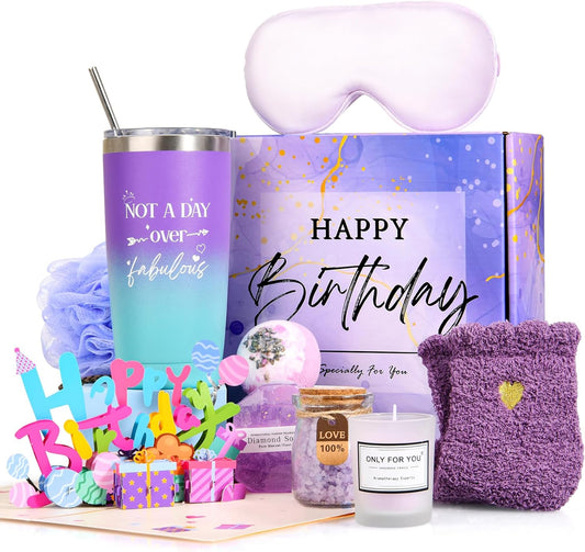 Healemo Happy Birthday Gifts for Women - Birthday Gift Baskets for Women Friendship Sister Girlfriend Mom, Bath Relaxing Spa Presents Set for Woman, Unique Gifts Box for Women Who Have Everything