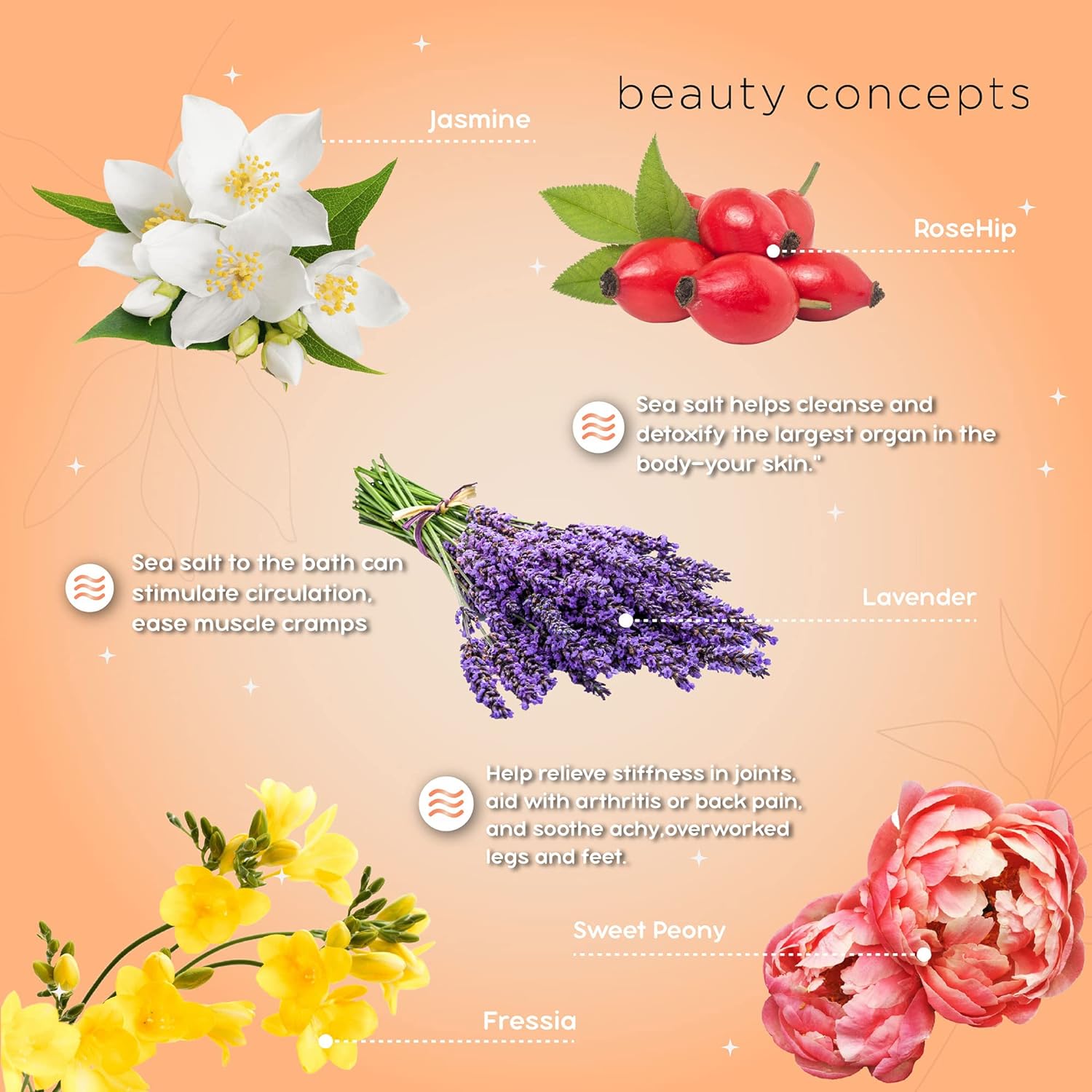 B.C. Beauty Concepts Aromatherapy Bath Salts- 5 Pack Epsom Salts for Soaking, Relaxing Bath Spa Set (Floral)