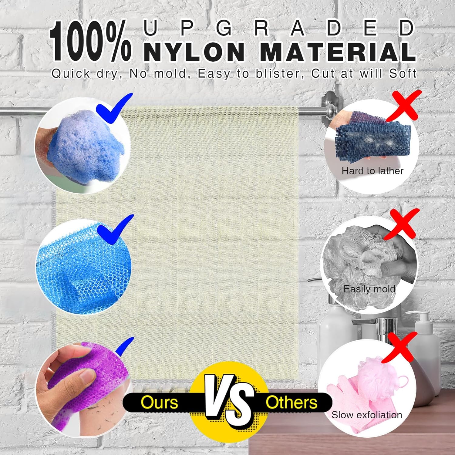 UJFQBH 3 Pieces African Bath Sponge African Net Long Net Bath Sponge Exfoliating Shower Body Scrubber Back Scrubber Skin Smoother,Great for Daily Use (Pink,Yellow,Purple)