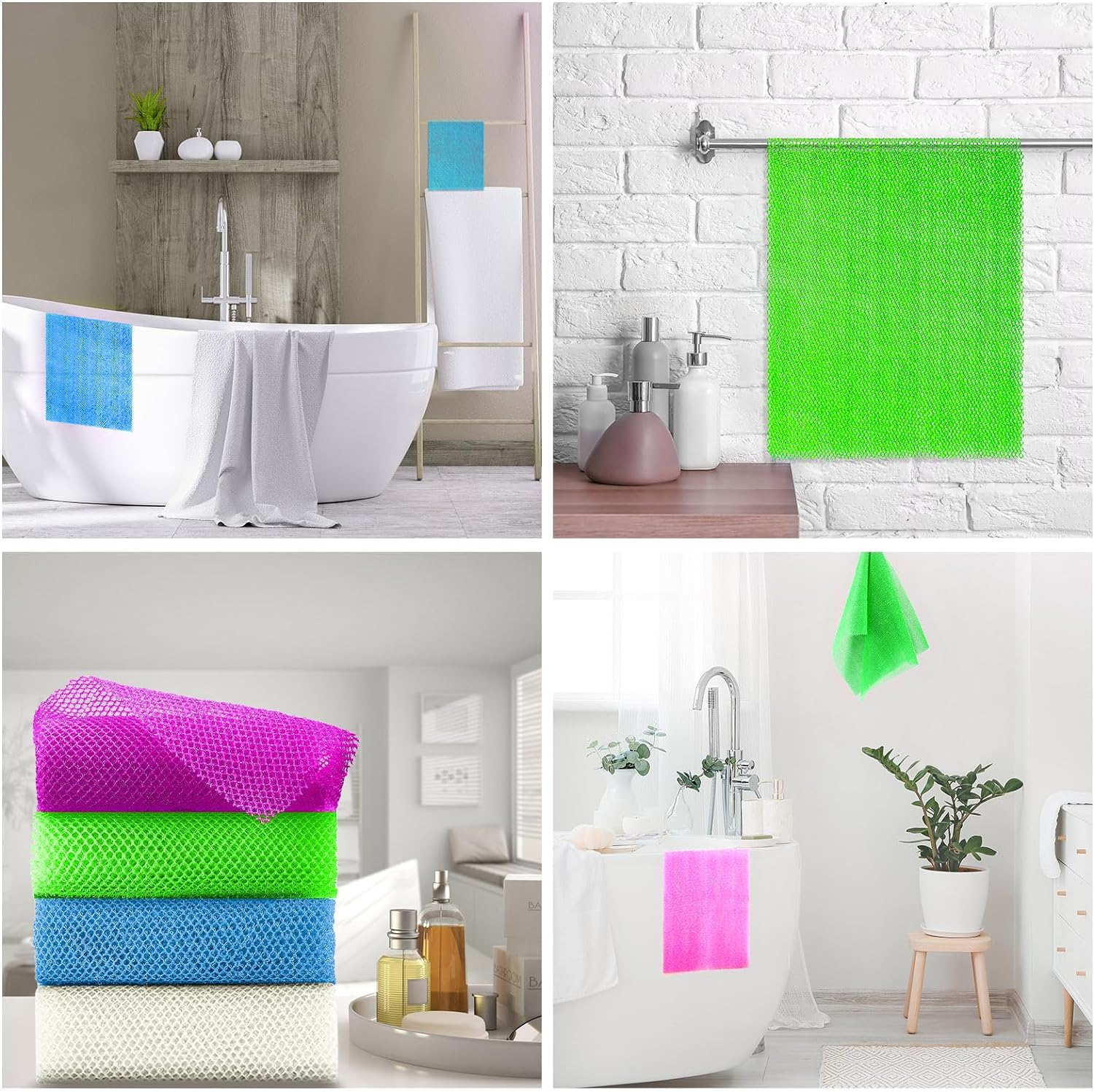 UJFQBH 3 Pieces African Bath Sponge African Net Long Net Bath Sponge Exfoliating Shower Body Scrubber Back Scrubber Skin Smoother,Great for Daily Use (Pink,Yellow,Purple)