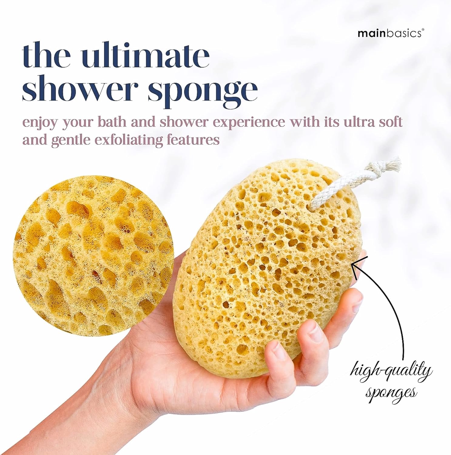 MainBasics Bath Sponge, Exfoliating Body Sponge Large & Soft Shower Sponge, Foam Loofah - 2 Pack