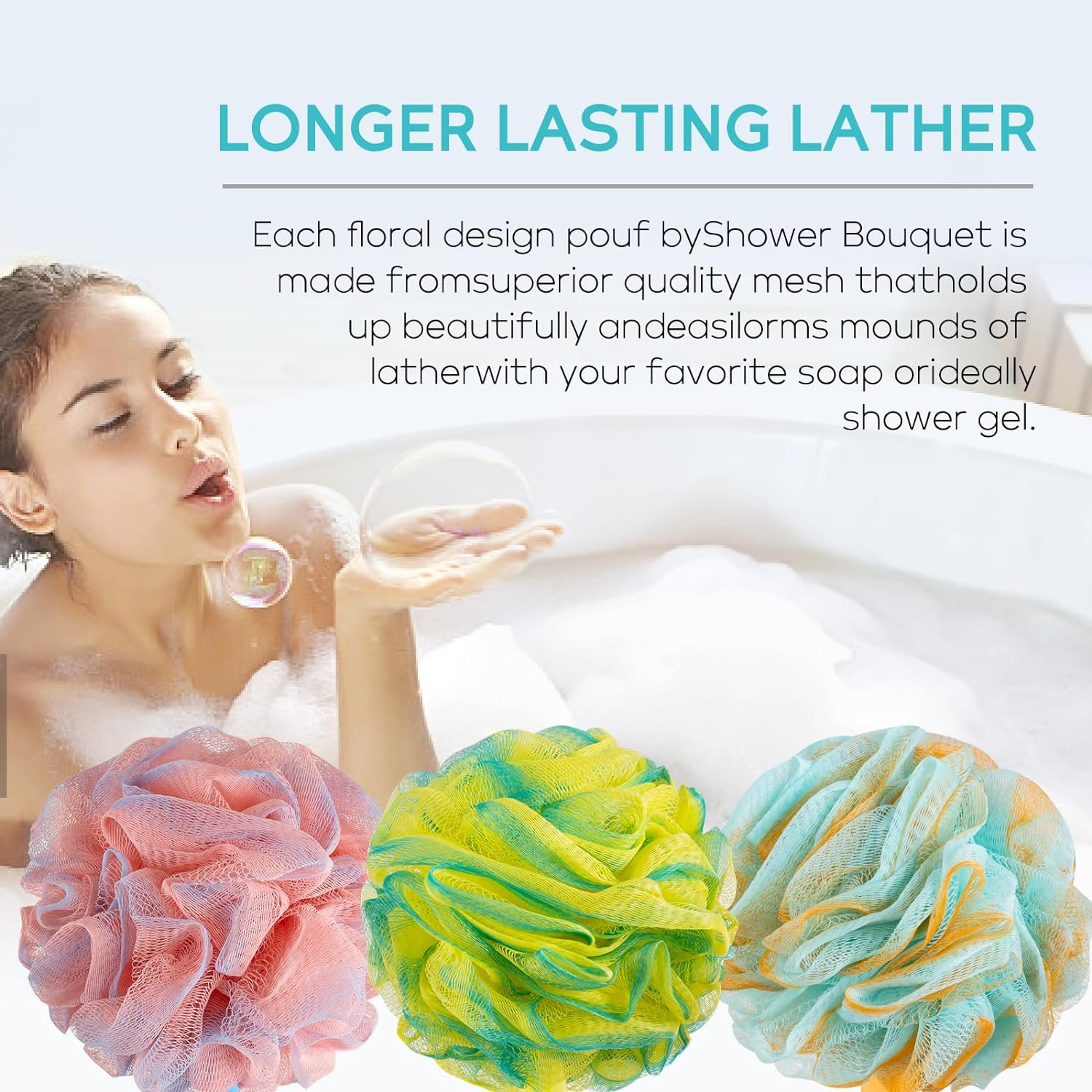 Multi Color Optional Shower Ball Soft Sponge Scrubbing, Exfoliating and Skincare Removing Bath Sponge Luffa Body Scrub Cotton Mesh Bag Shower Ball Exfoliating Bath Sponge3Pack (65g/pcs)