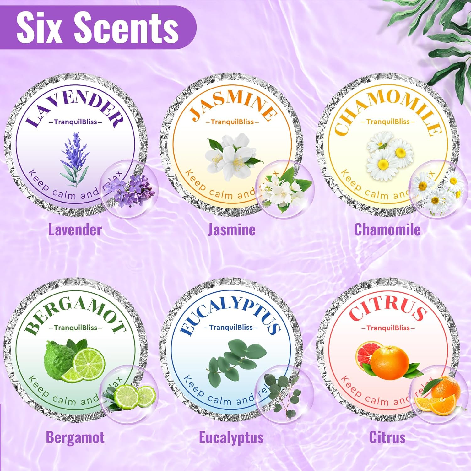 TranquilBliss Shower Steamers, Shower Bombs with Natural Fragrance, Self Care& Relaxation, Christmas Birthday Gifts for Women and Mom, Stocking Stuffers, Individually Packaged, Purple Set 6Pack