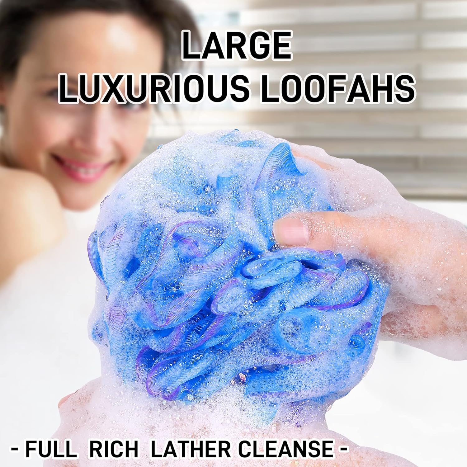 Shower Loofah Bath Sponge 75g - 4 Pack Large Soft Nylon Mesh Puff for Men, Loofah Shower Exfoliating Scrubber Pouf, Full Cleanse, Beauty Bathing Accessories
