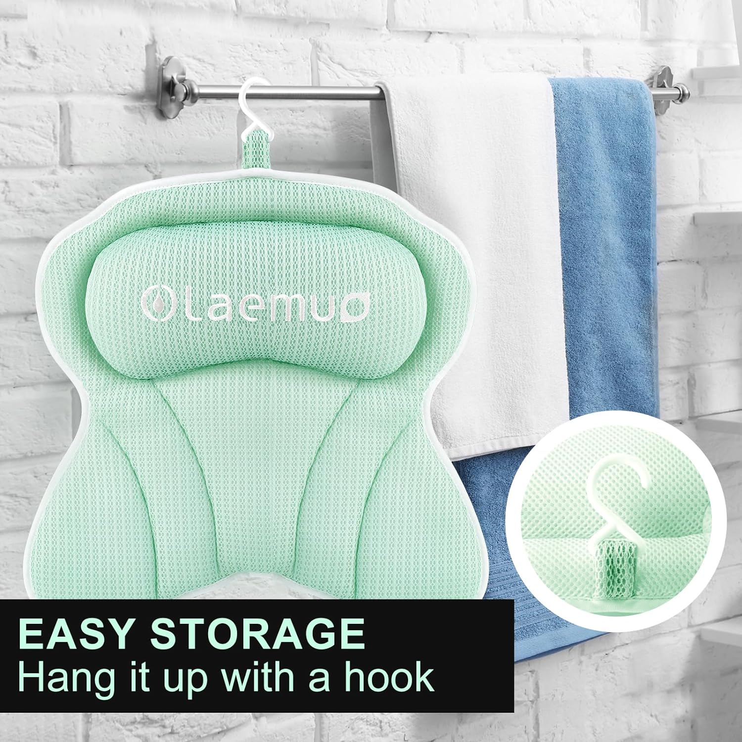 Olaemuo Bath Pillow Ergonomic Bathtub Pillow, Bath Bathtub Pillows for Tub for Head and Neck Mesh Bath Tub Pillow Headrest Luxury Bath Tub Shower Pillow for Bubble Bath with 6 Suction Cups-Light Green