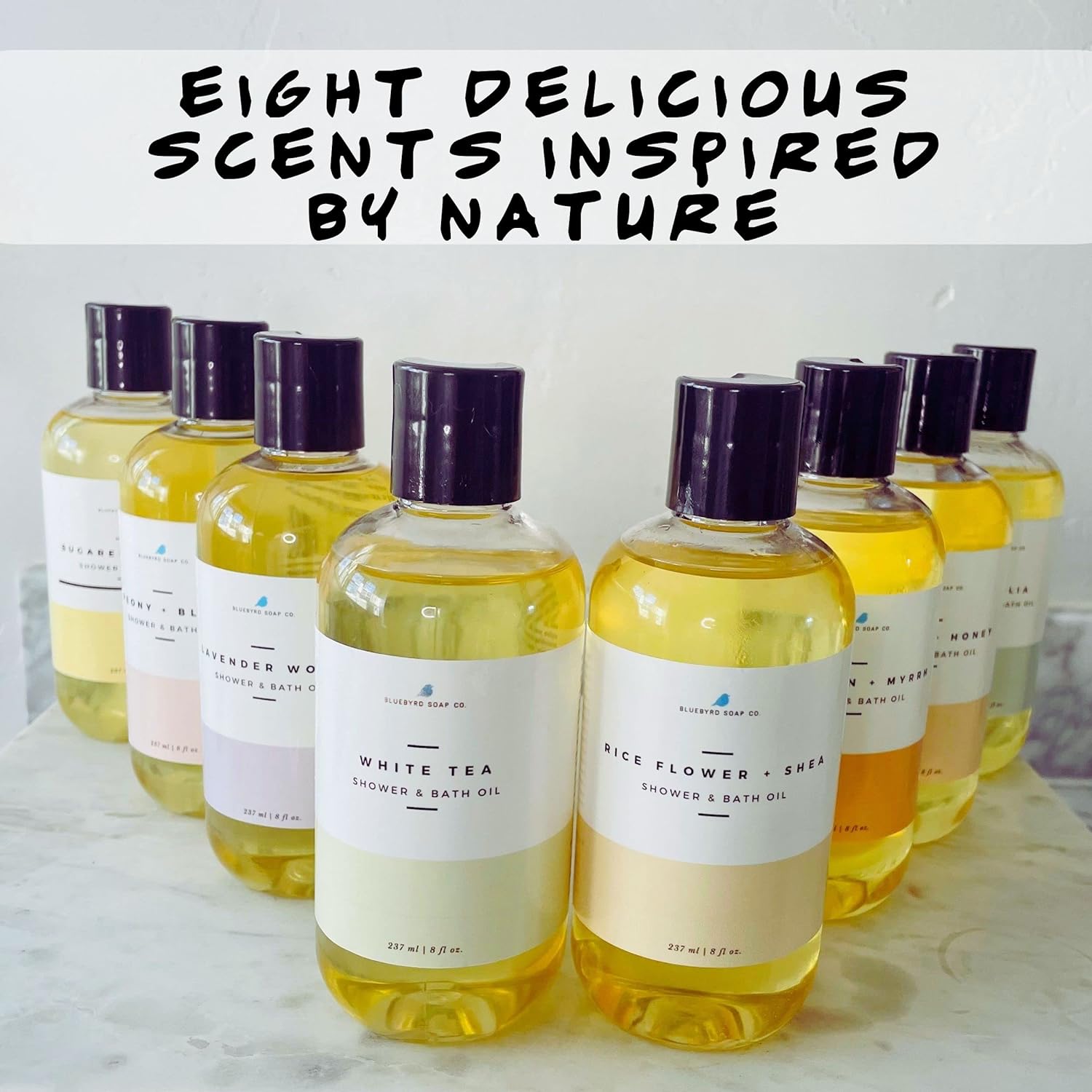 Bluebyrd Soap - White Tea Shower Oil & Bath Oil | Hydrating Plant Based Oils for Bath & Shower | Natural Body Oil Moisturizer | Revitalizing Clean Beauty Bath Oil (White Tea)