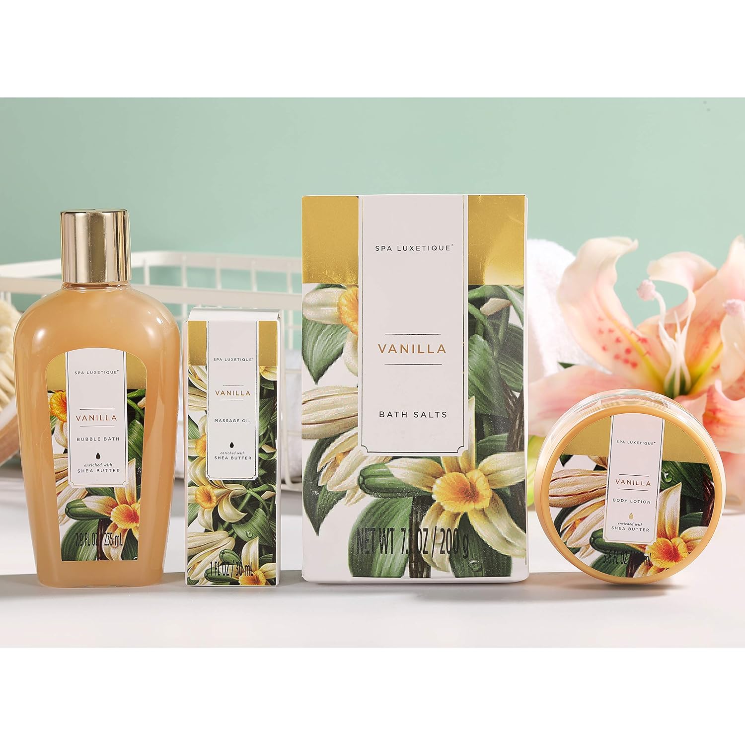 Spa Luxetique Gift Baskets for Women,15 Pcs Vanilla Spa Gifts for Women, Gifts for Women with Bubble Bath, Bath Salt, Bath Bombs Birthday Gifts for Woman With Tote Bag, Valentine's Day Gifts for Women