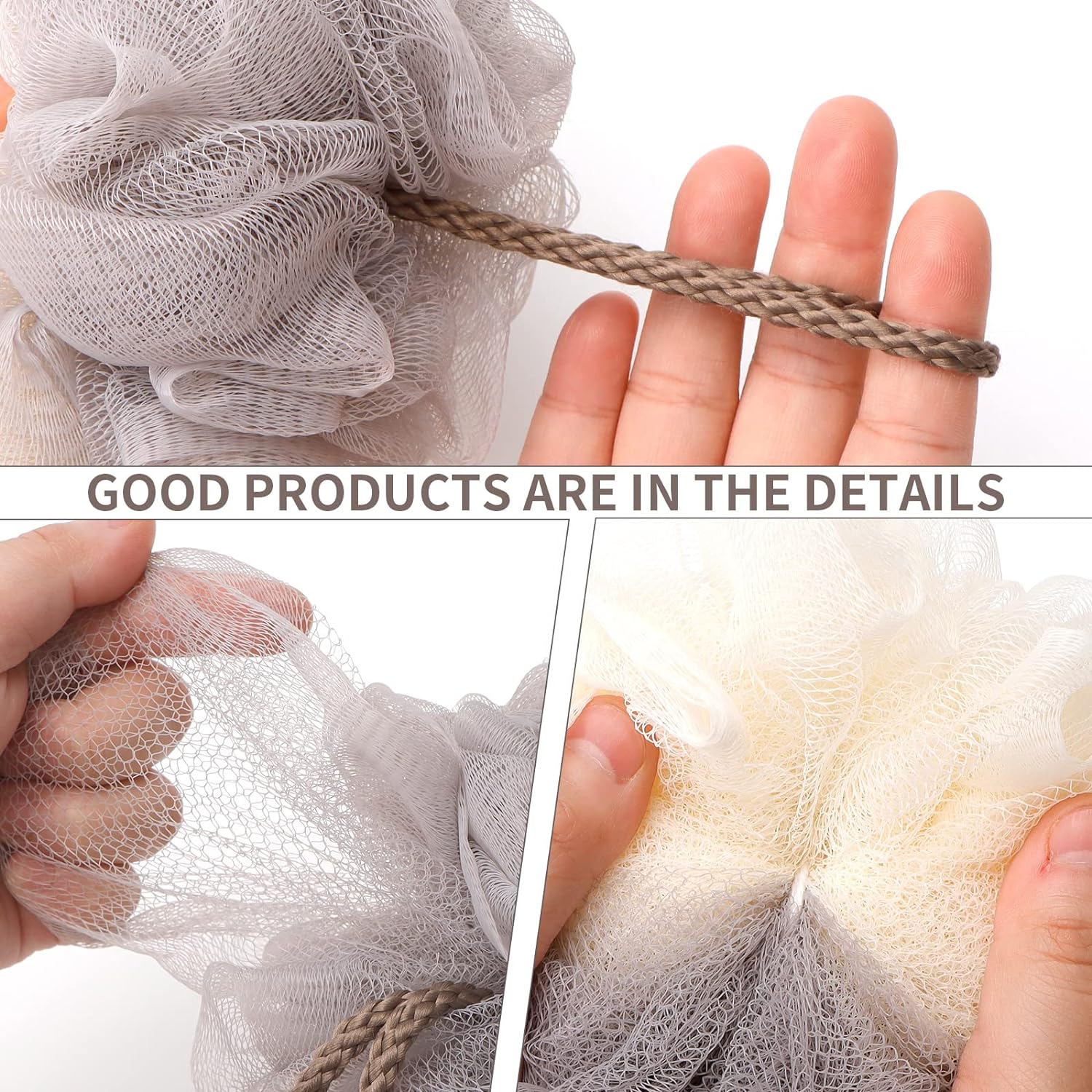 FARMOGA Bath Loofah Sponge Body Scrubber Shower Sponge Exfoliating Mesh Pouf Shower Ball Bath Sponges for Women and Men Bathing Accessories (4Pack 50G Dual Color)