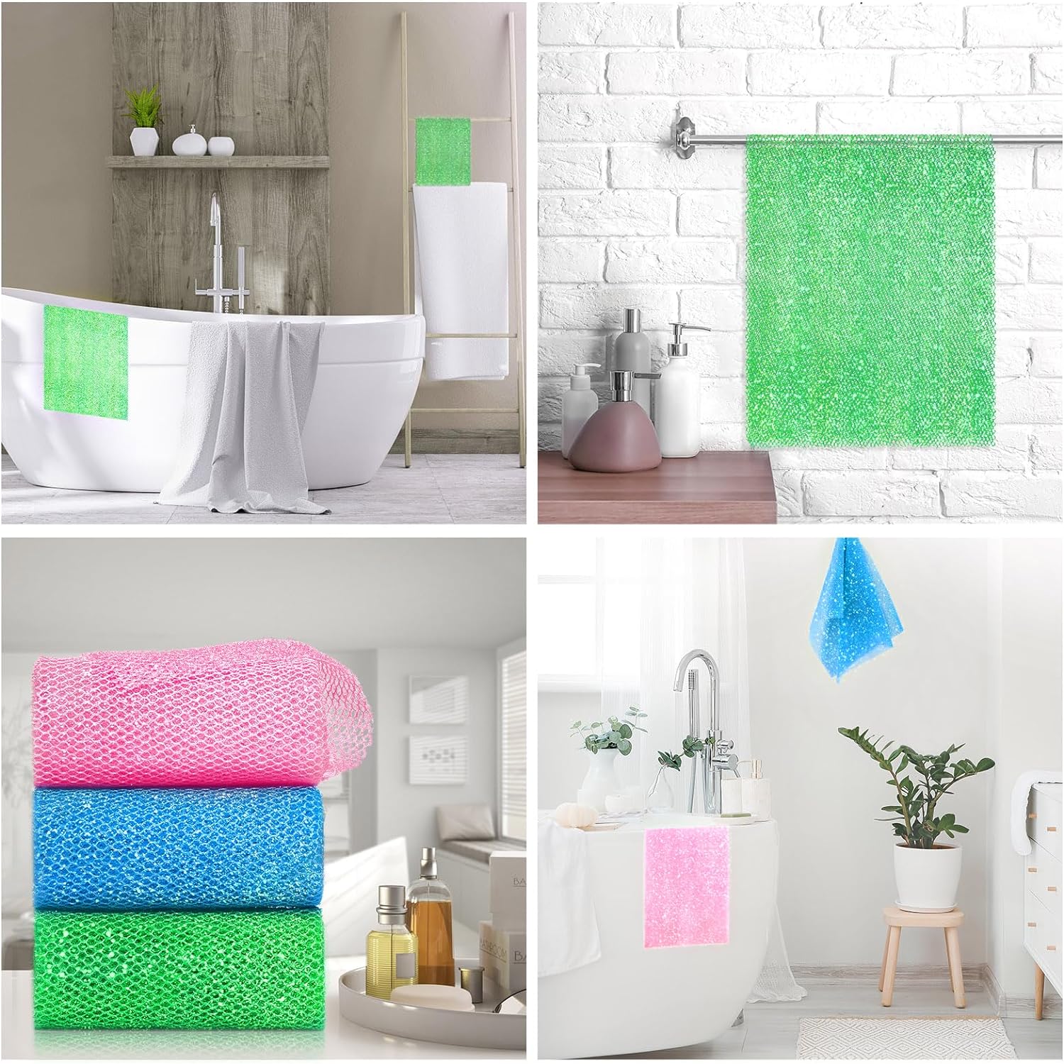 UJFQBH 3 Pieces African Bath Sponge African Net Long Net Bath Sponge Exfoliating Shower Body Scrubber Back Scrubber Skin Smoother,Great for Daily Use (Pink,Yellow,Purple)