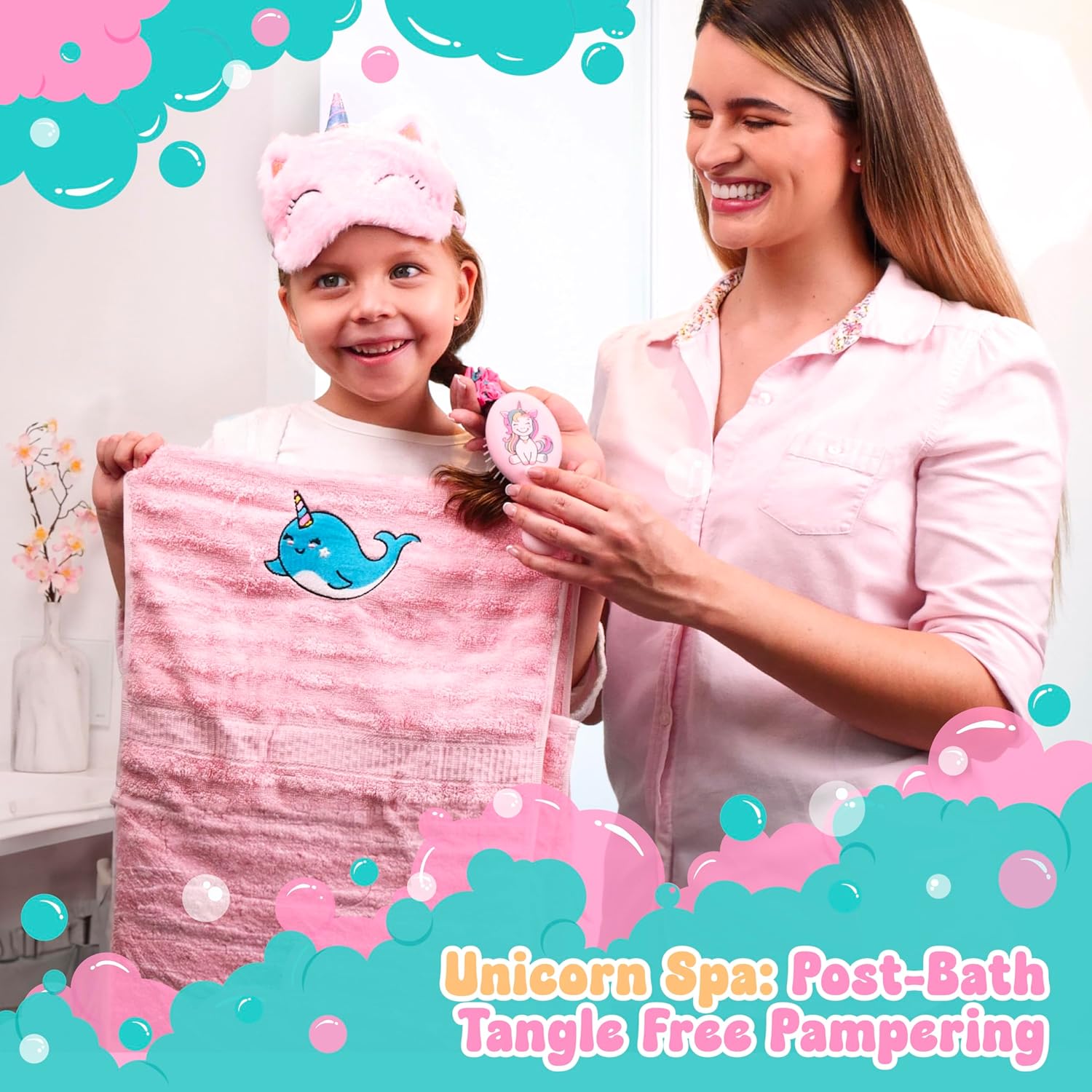 Unicorn Bath Gift Set for Girls Ages 3-8,10 pcs Kids Gift Box with Bath Bombs,Sponge,Eye mask&Hairbrush,Fun Birtday and Holiday Present,Lovely gifts.