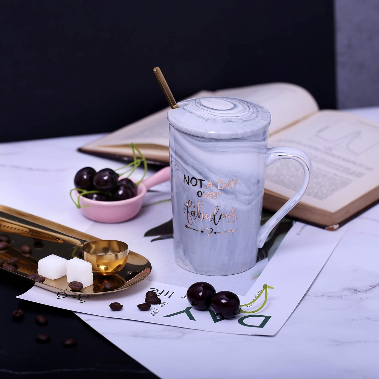 Jumway Not A Day Over Fabulous Mug Gifts Set- Birthday Gifts for Women - Funny Birthday Gift Ideas for Her,Friends, Coworkers, Her, Wife, Mom, Daughter, Sister, Aunt Ceramic Marble Mug 14 Oz