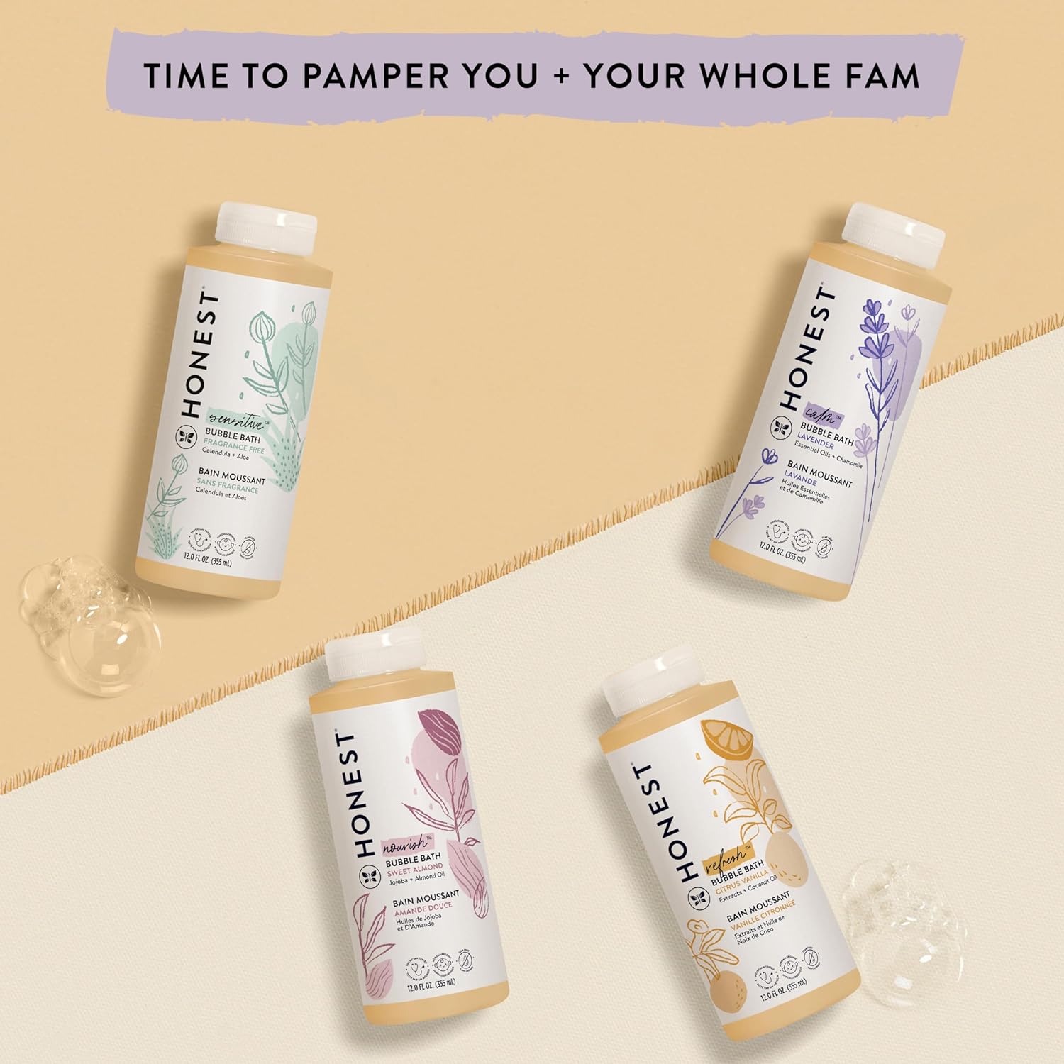 The Honest Company Foaming Bubble Bath | Gentle for Baby | Naturally Derived, Tear-free, Hypoallergenic | Citrus Vanilla Refresh, 12 fl oz