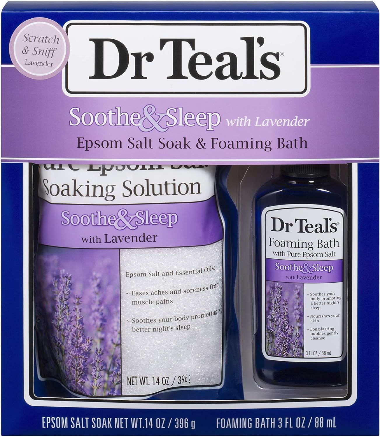 Dr Teal's Soothe & Sleep With Lavender Epsom Salt 11oz, Foaming Bath 3oz, Body Wash 3oz, Body Lotion 1oz, Gift Set