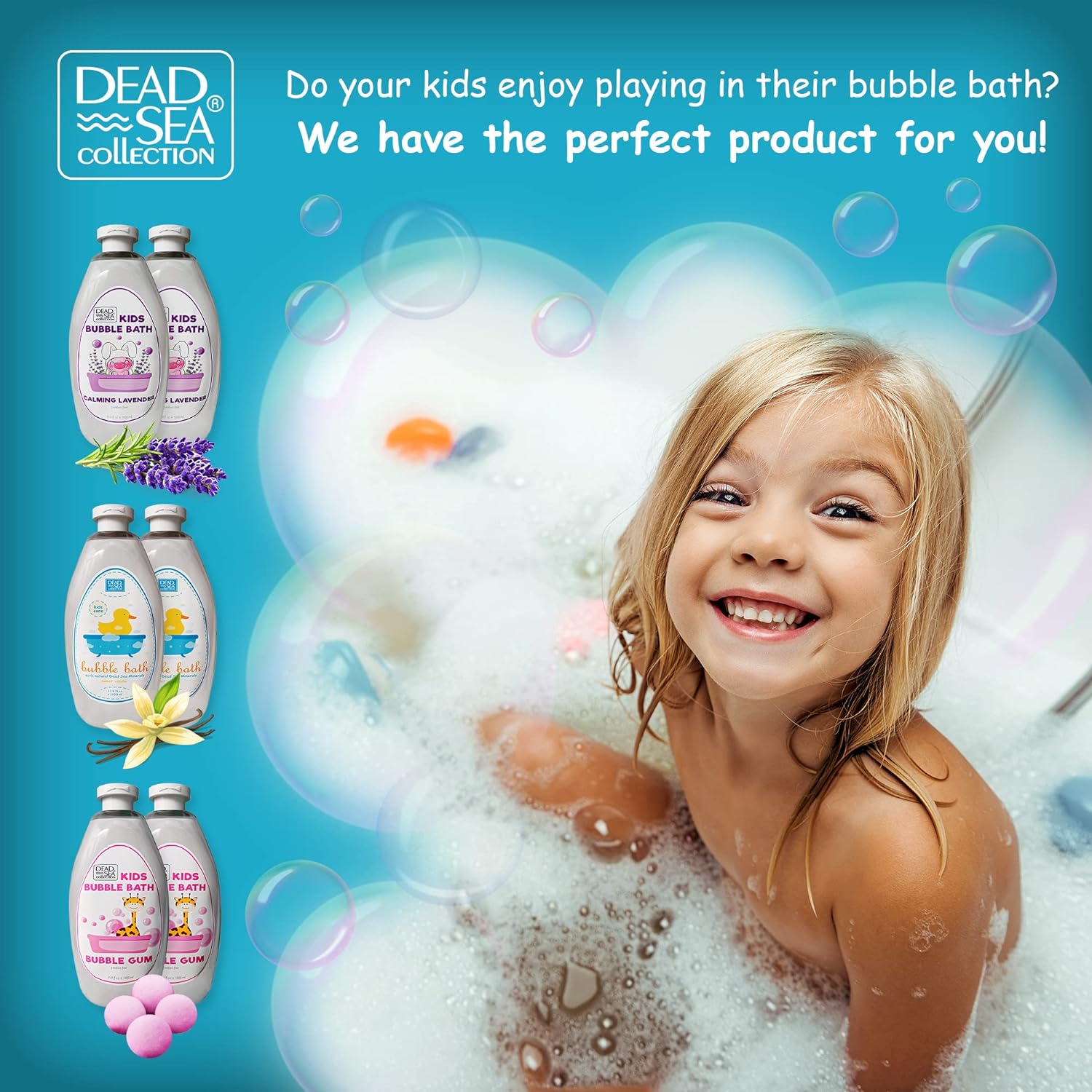 Dead Sea Collection Bubble Bath Kids with Calming Lavender Scent - Cleansing and Moisturizing Kids Bubble Bath - with Natural Dead Sea Minerals - Pack of 2 Large Bottle (33,8 fl oz Each)