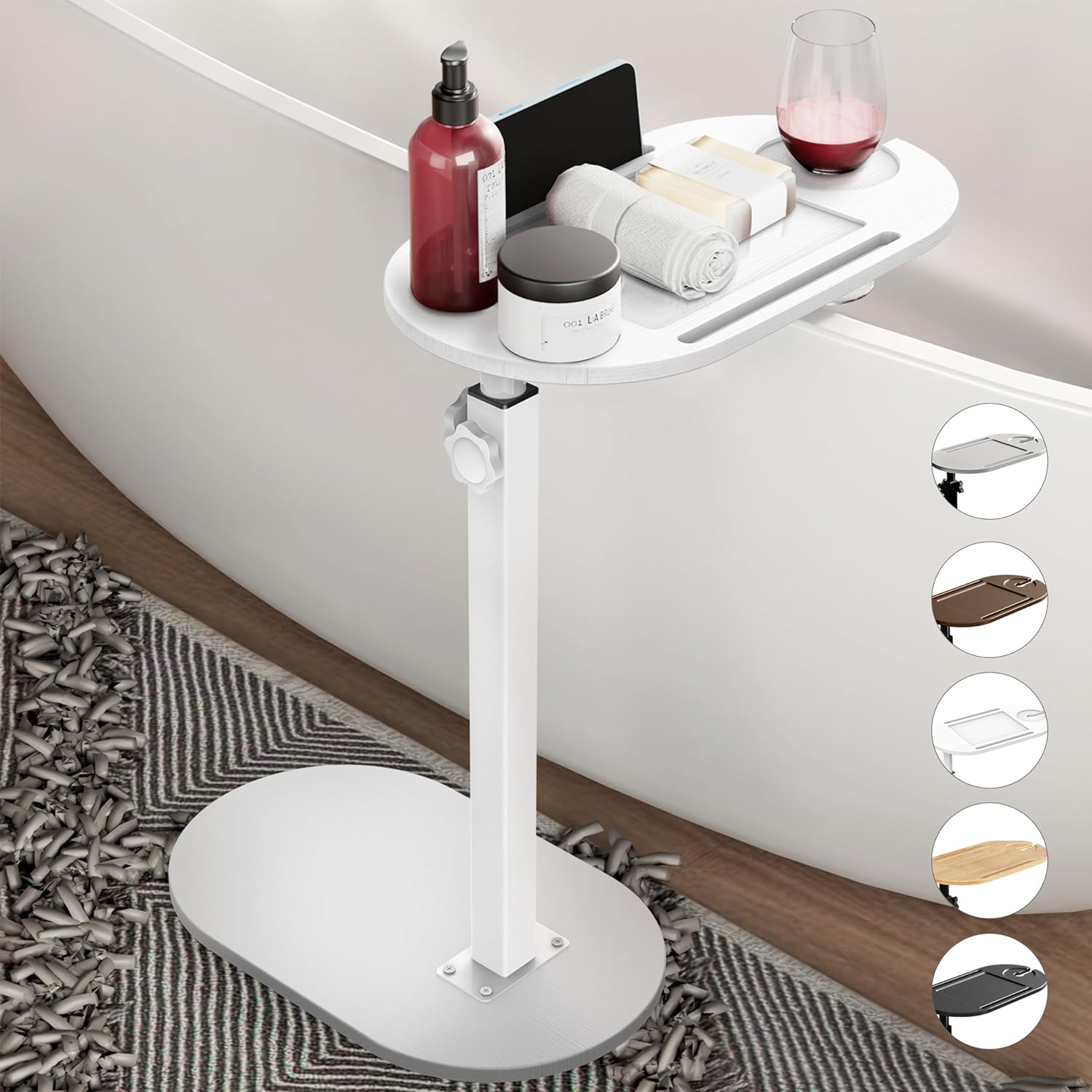 Yumkfoi Bamboo Bathtub Tray Table with Adjustable Height, Freestanding Bathtub Caddy for Tub Against Wall, Tub Organizer Suitable for Luxury Spa and House Warming Gift - Patent Protected (Black)