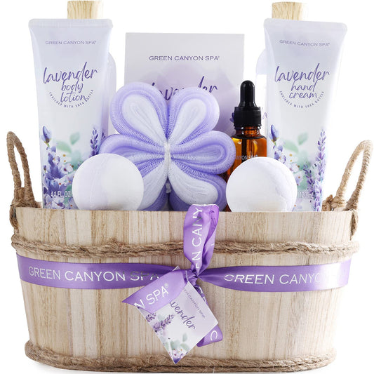 Spa Gift Baskets for Women 11pcs Lavender Bath Gift Set with Body Lotion, Essential Oil, Relaxing Spa Baskets for Women, Birthday Gifts, Christmas Gift
