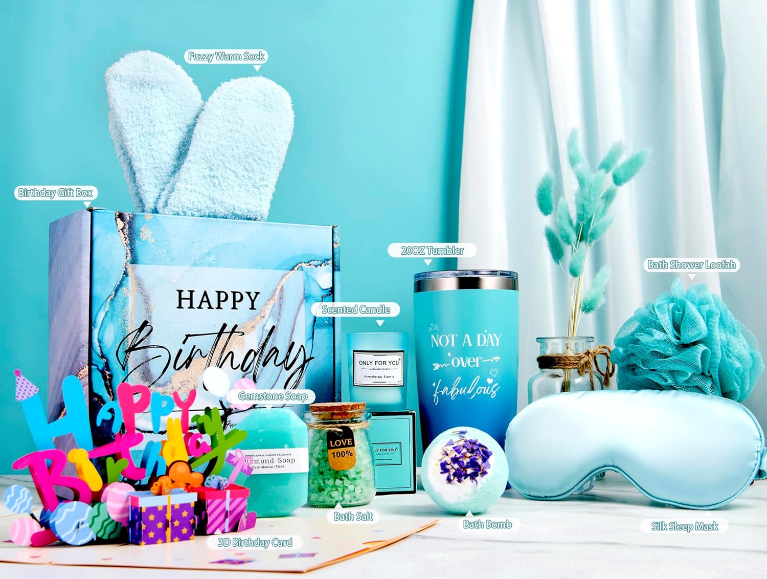 Healemo Happy Birthday Gifts for Women - Birthday Gift Baskets for Women Friendship Sister Girlfriend Mom, Bath Relaxing Spa Presents Set for Woman, Unique Gifts Box for Women Who Have Everything