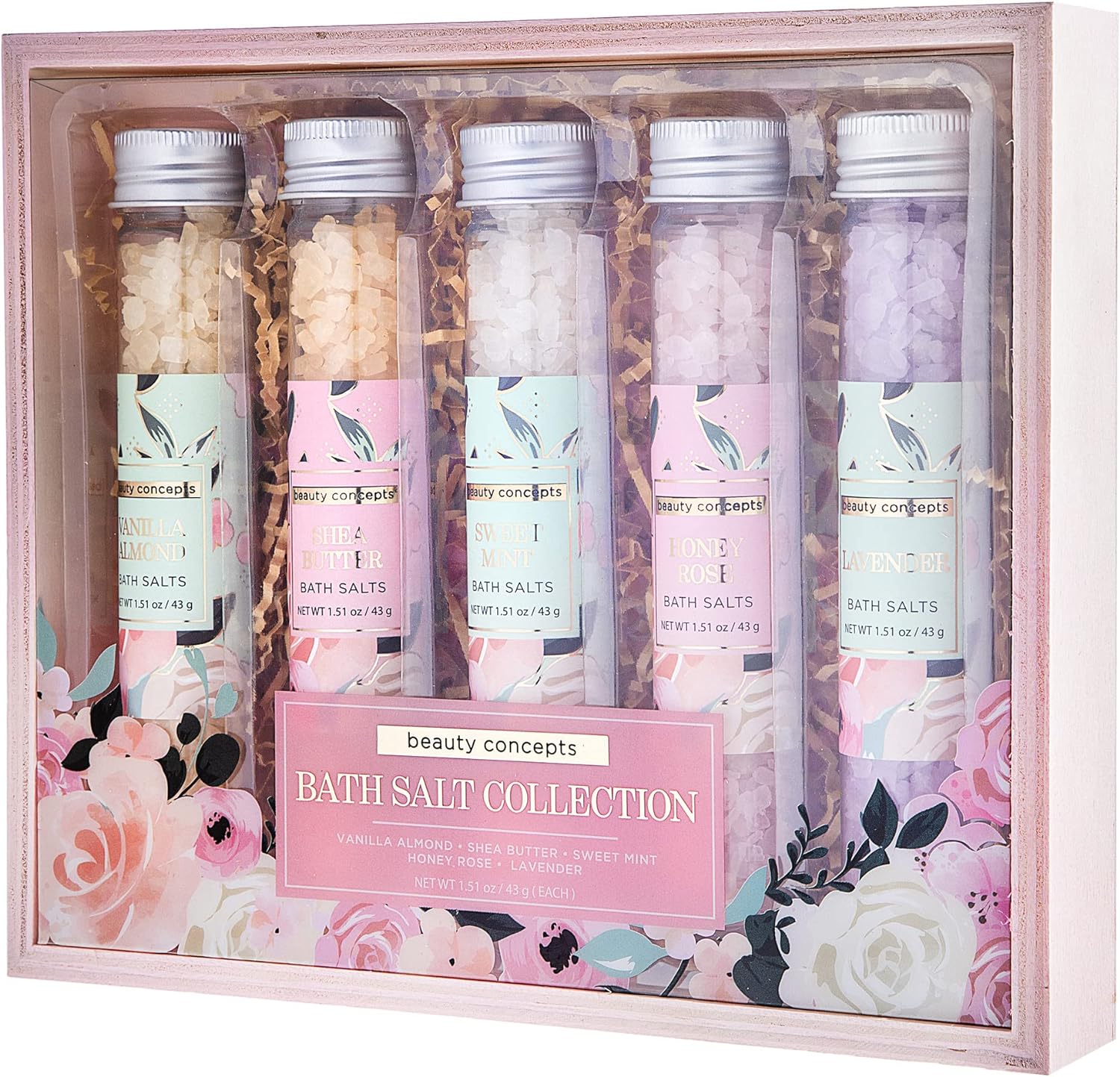 B.C. Beauty Concepts Aromatherapy Bath Salts- 5 Pack Epsom Salts for Soaking, Relaxing Bath Spa Set (Floral)