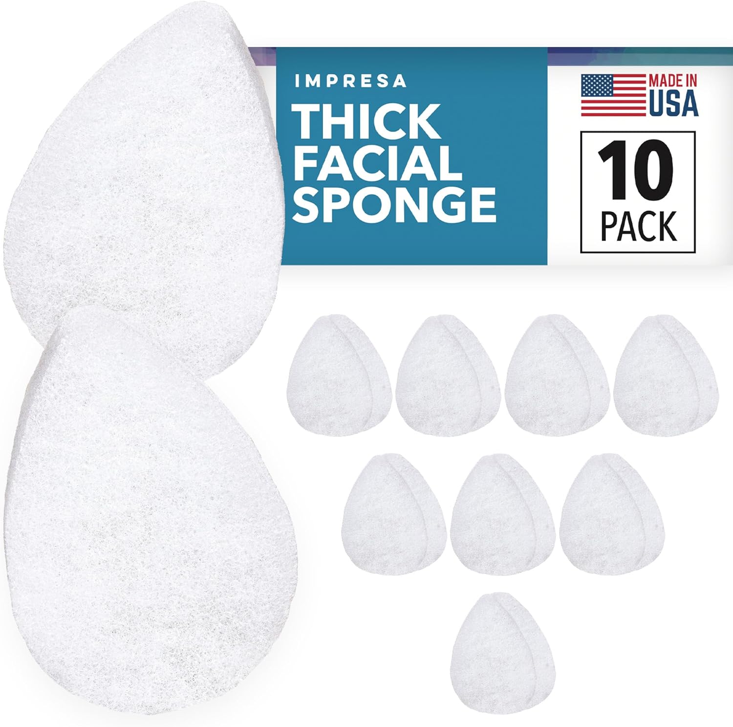10 Pack Facial Sponge for Daily Cleansing and Gentle Exfoliating - Buff Exfoliating Facial Sponge Pads for Removing Dead Skin, Dirt, and Makeup - Christmas Gifts for Women - Made in The USA