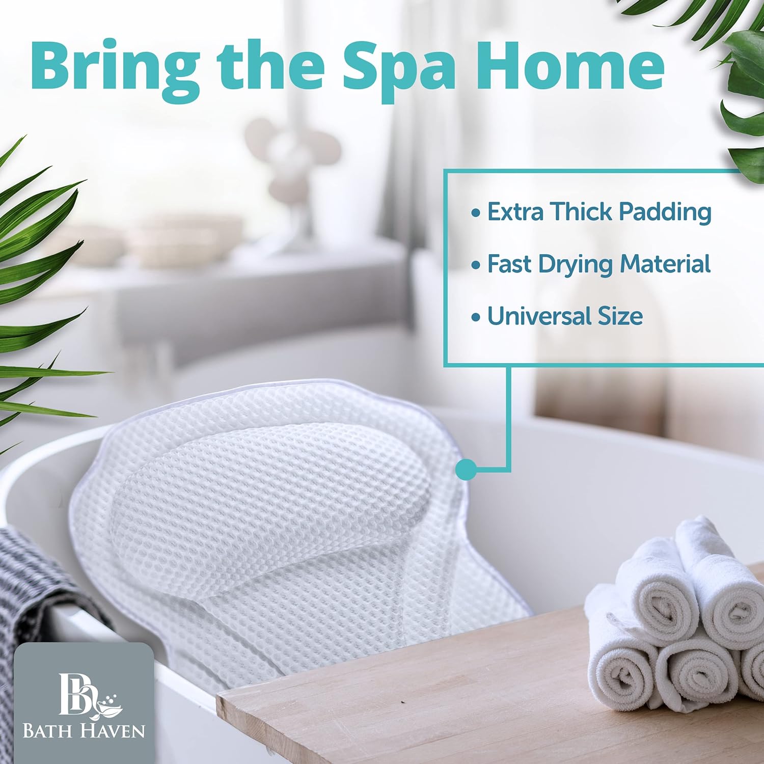 Bath Pillow Bathtub Pillow Back Neck Support Pillow, Spa Cushion for Tub, Relaxing Headrest Bath Pillow, Portable Washable Bathtub Accessories with 3D Air Mesh Thick Soft Bath Pillow, White